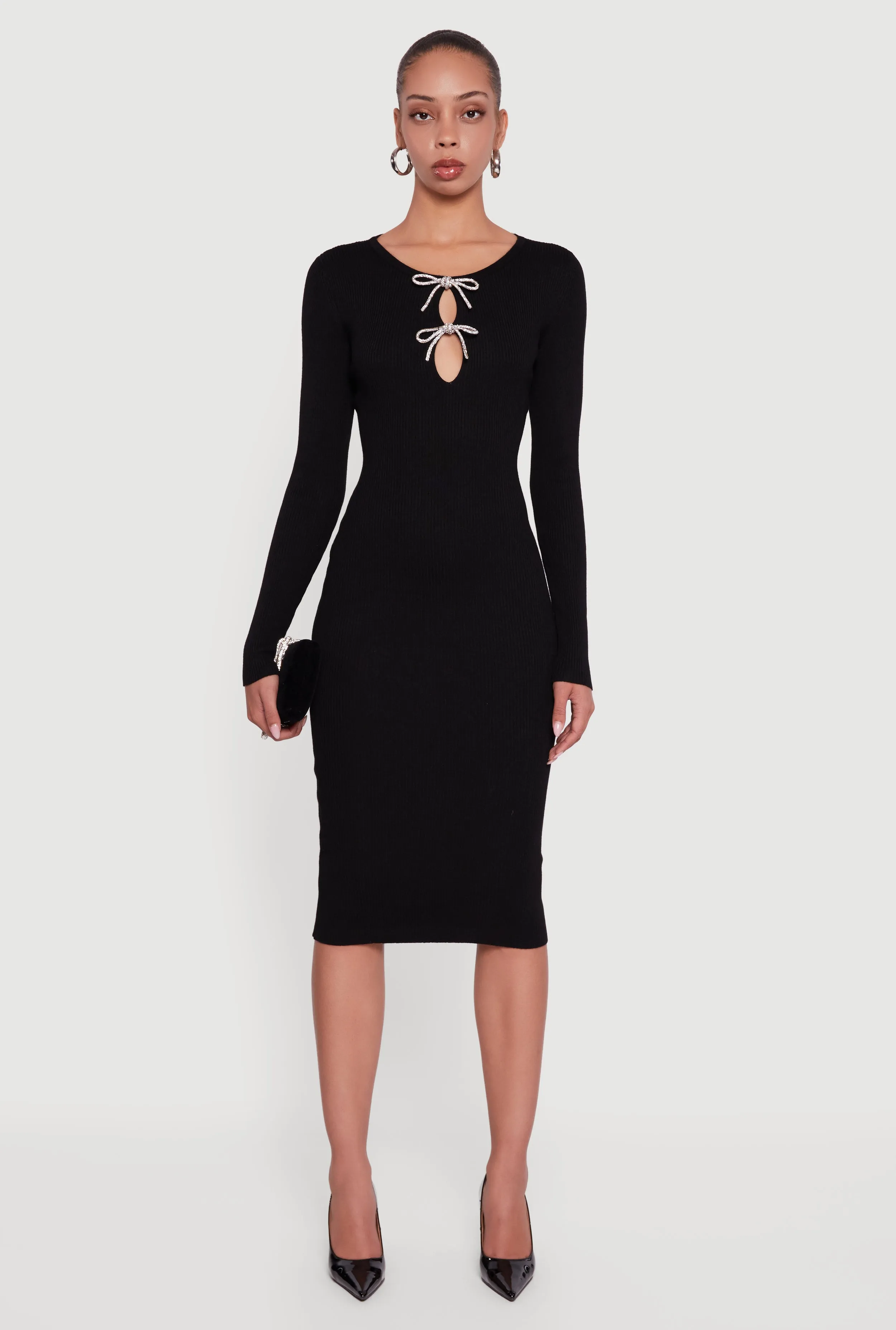 Almost Famous Double Rhinestone Bow Keyhole Sweater Dress sold by Rainbow product image thumbnail 2