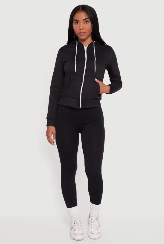 Contrast Zip Front Drawstring Hoodie sold by Rainbow