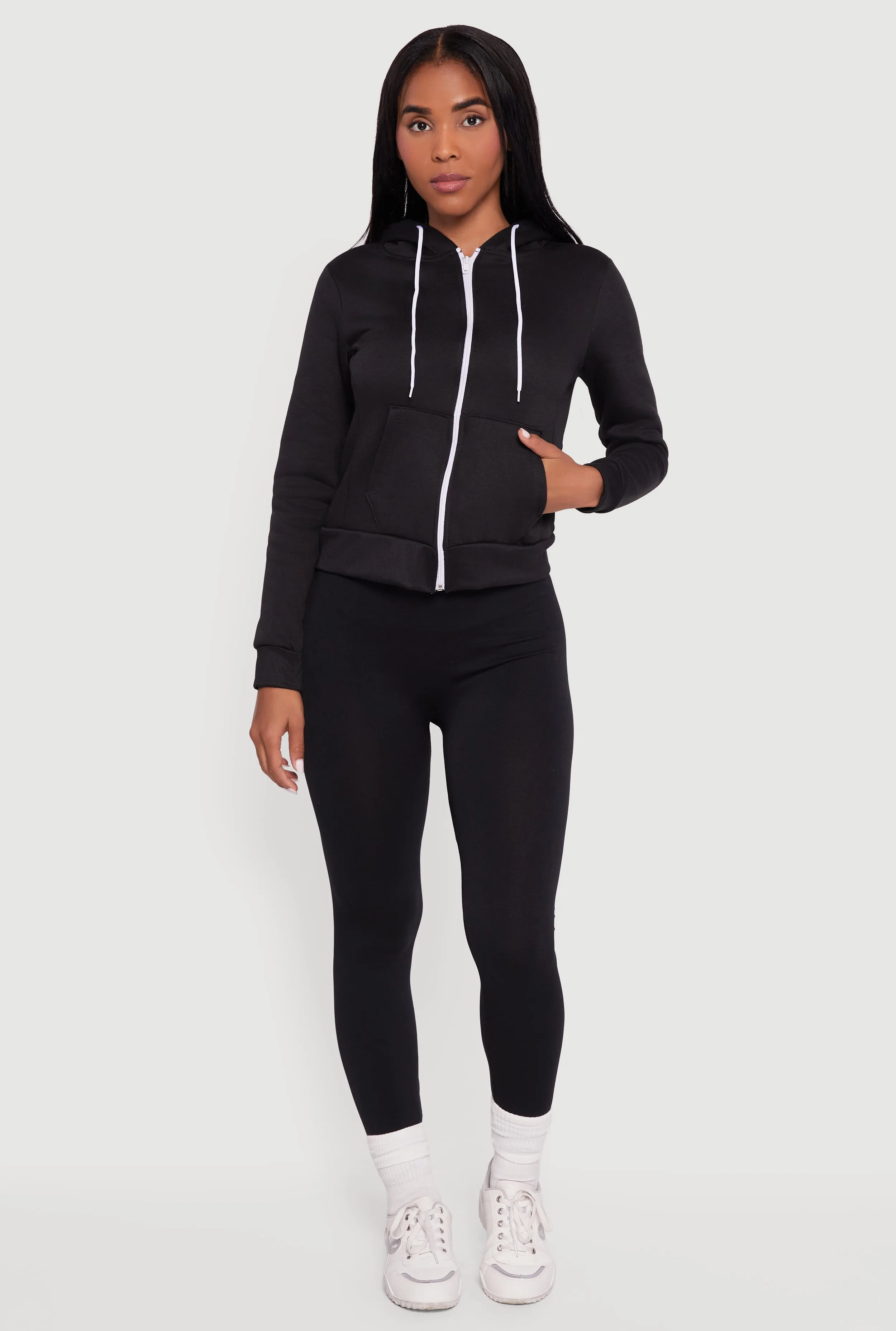 Contrast Zip Front Drawstring Hoodie sold by Rainbow