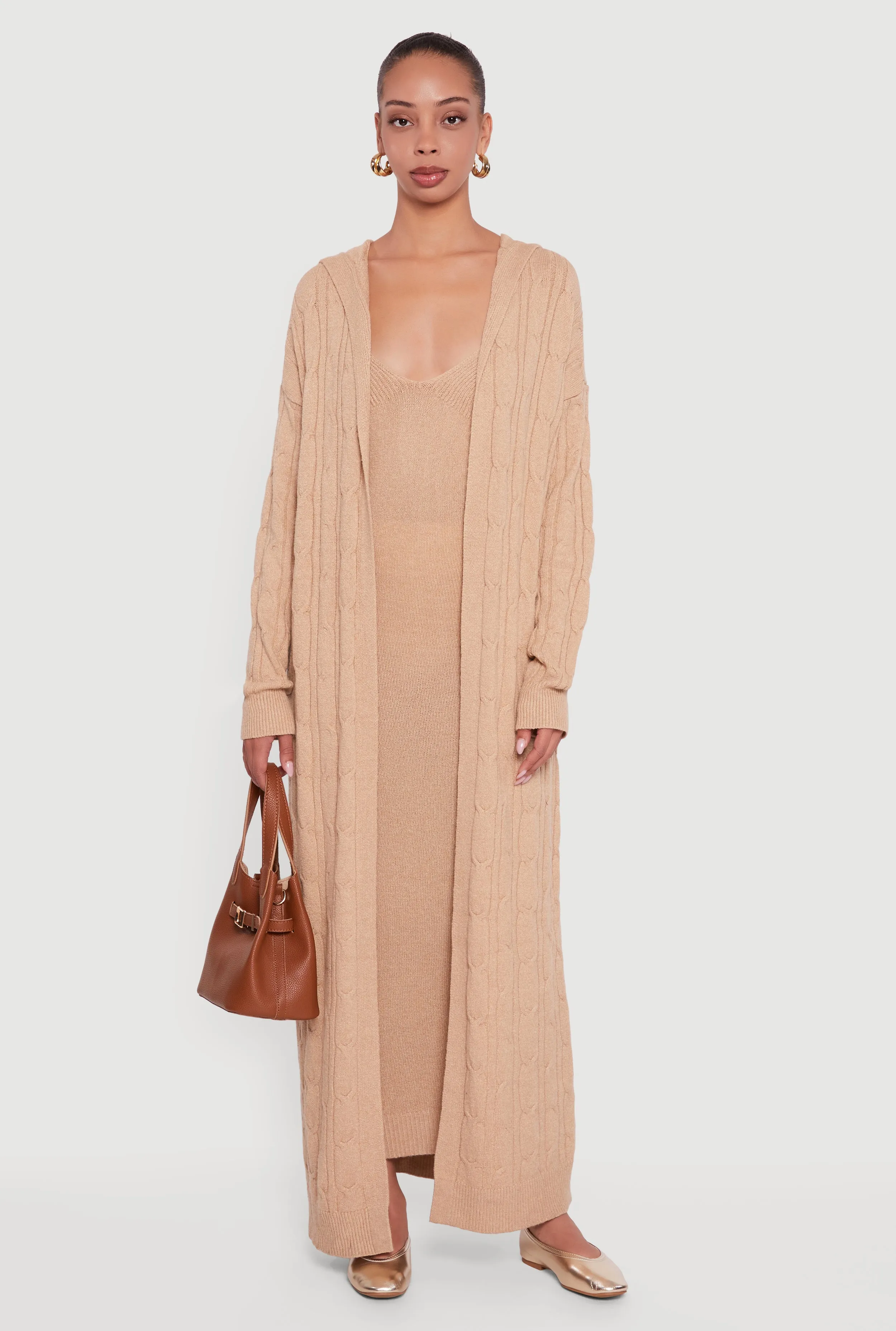 Hooded Cable Knit Duster sold by Rainbow