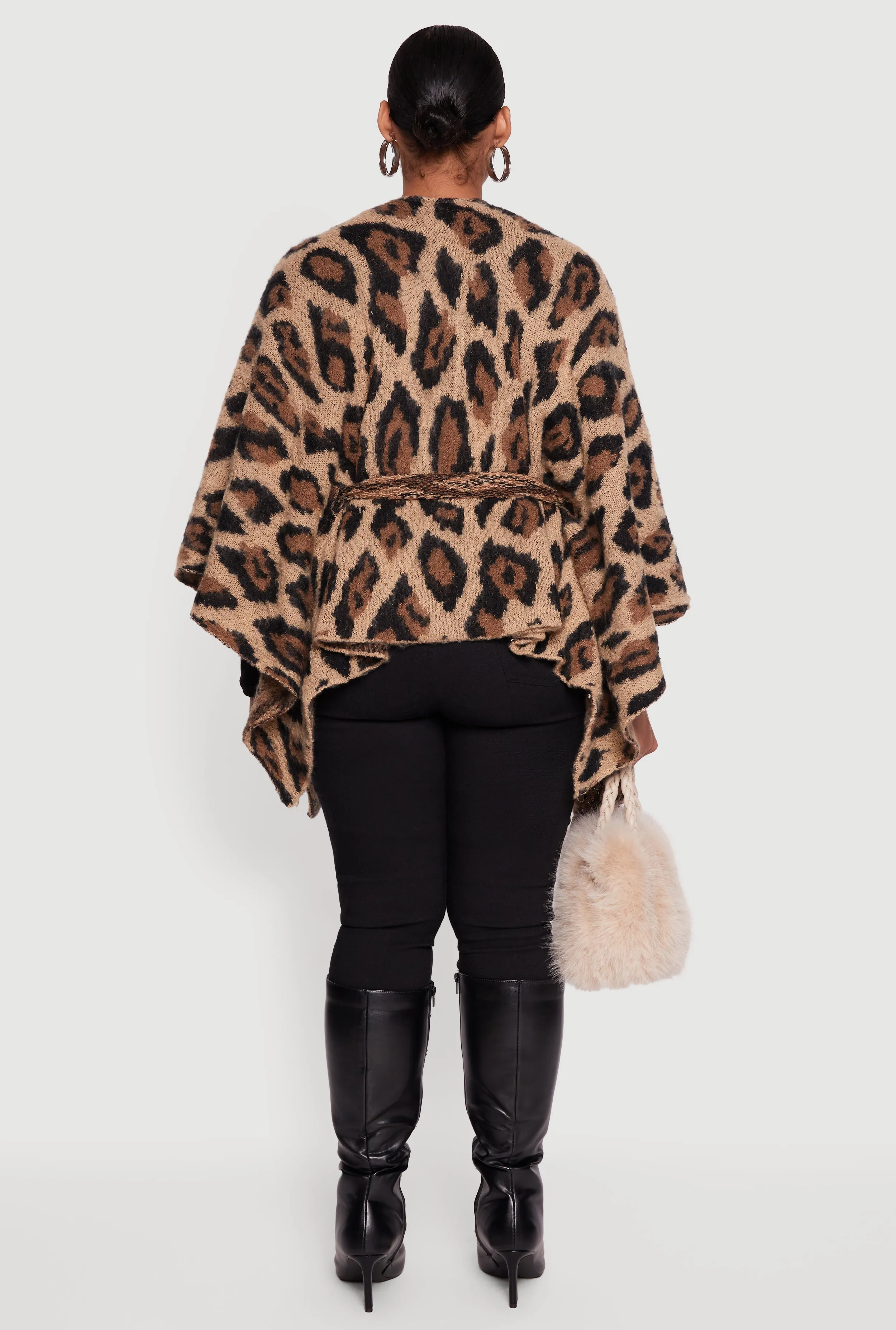 Leopard Print Open Front Poncho with Tie Waist Belt sold by Rainbow product image thumbnail 5