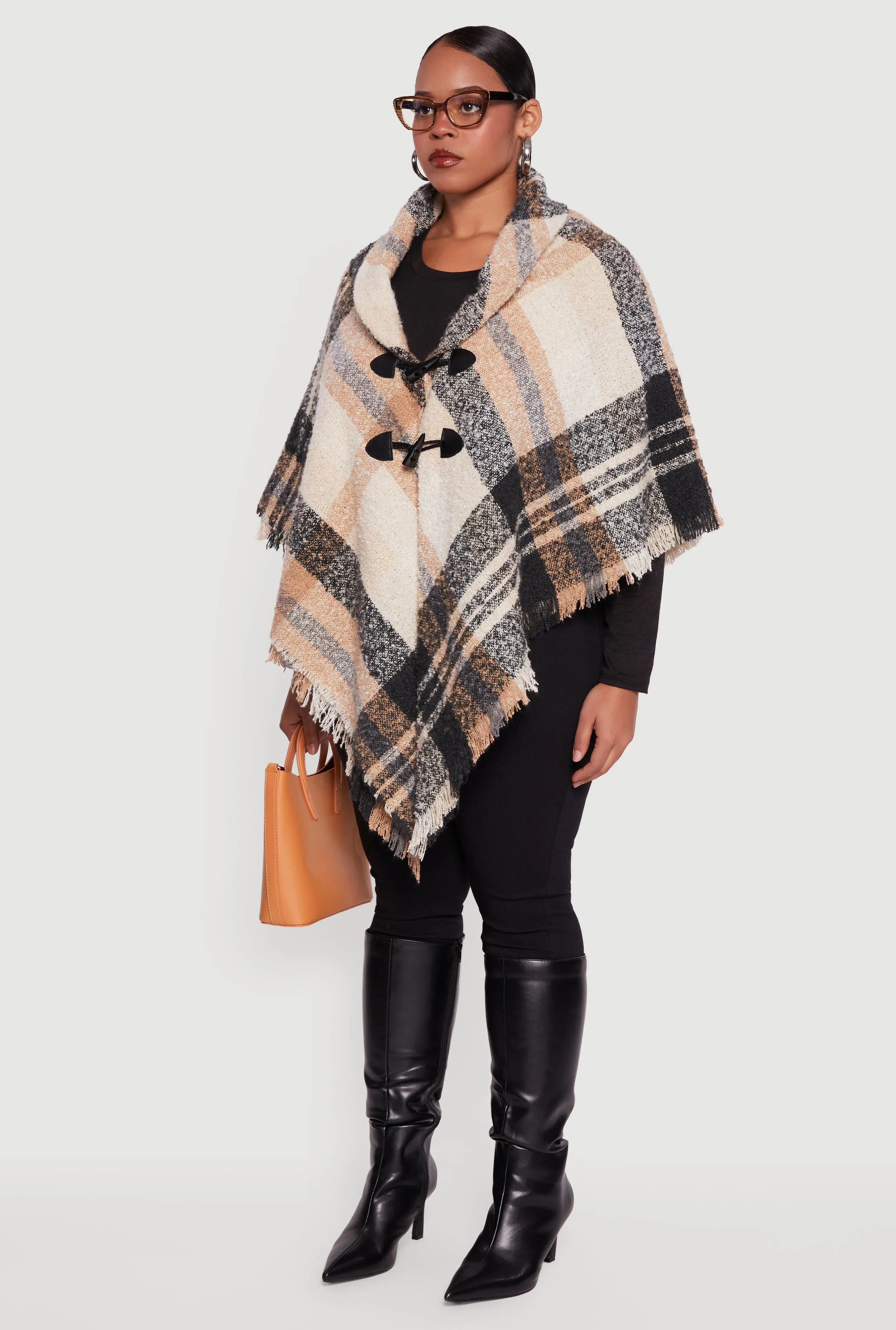 Front Toggle Loop Closure Plaid Boucle Poncho sold by Rainbow product image thumbnail 3