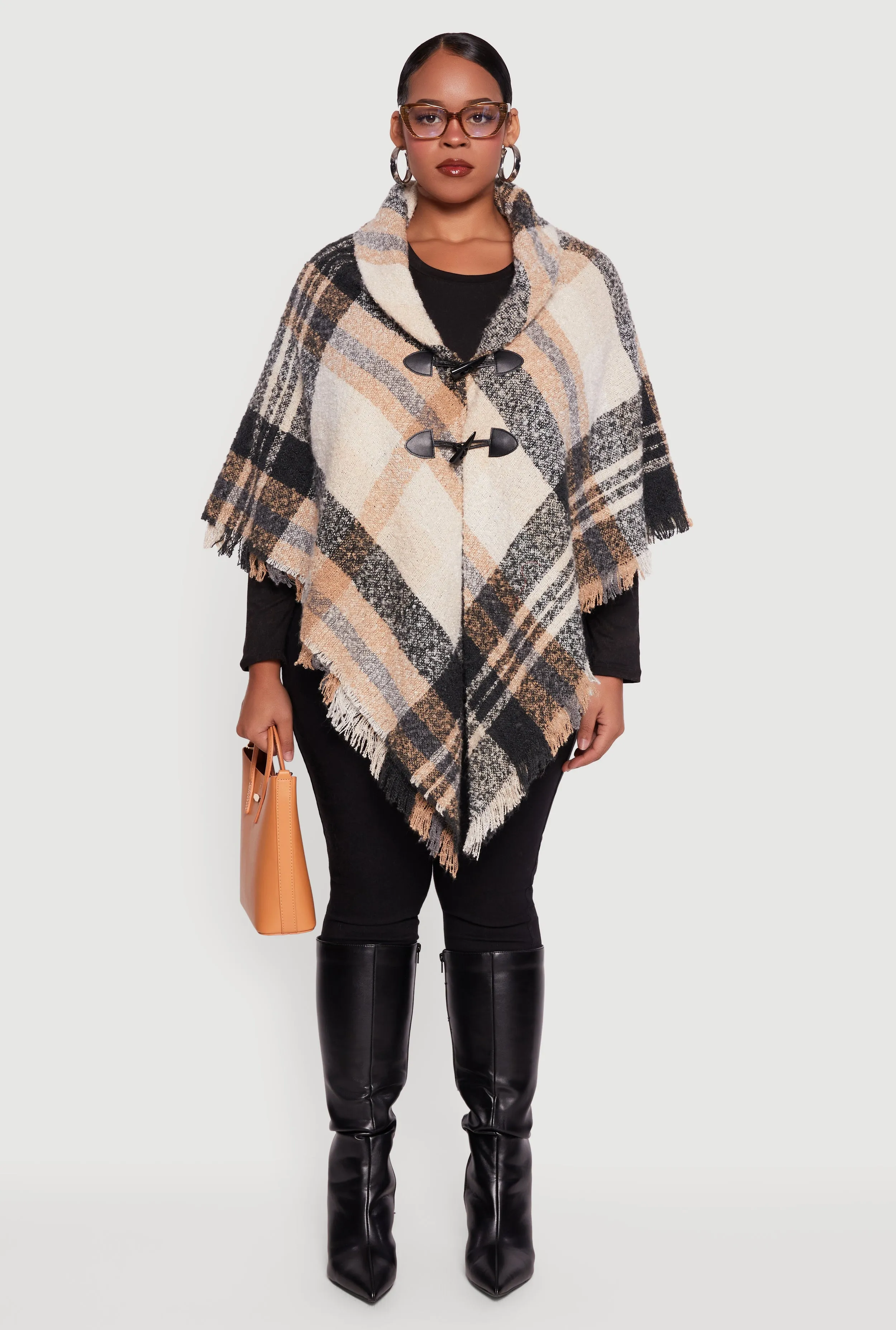 Front Toggle Loop Closure Plaid Boucle Poncho sold by Rainbow product image thumbnail 2