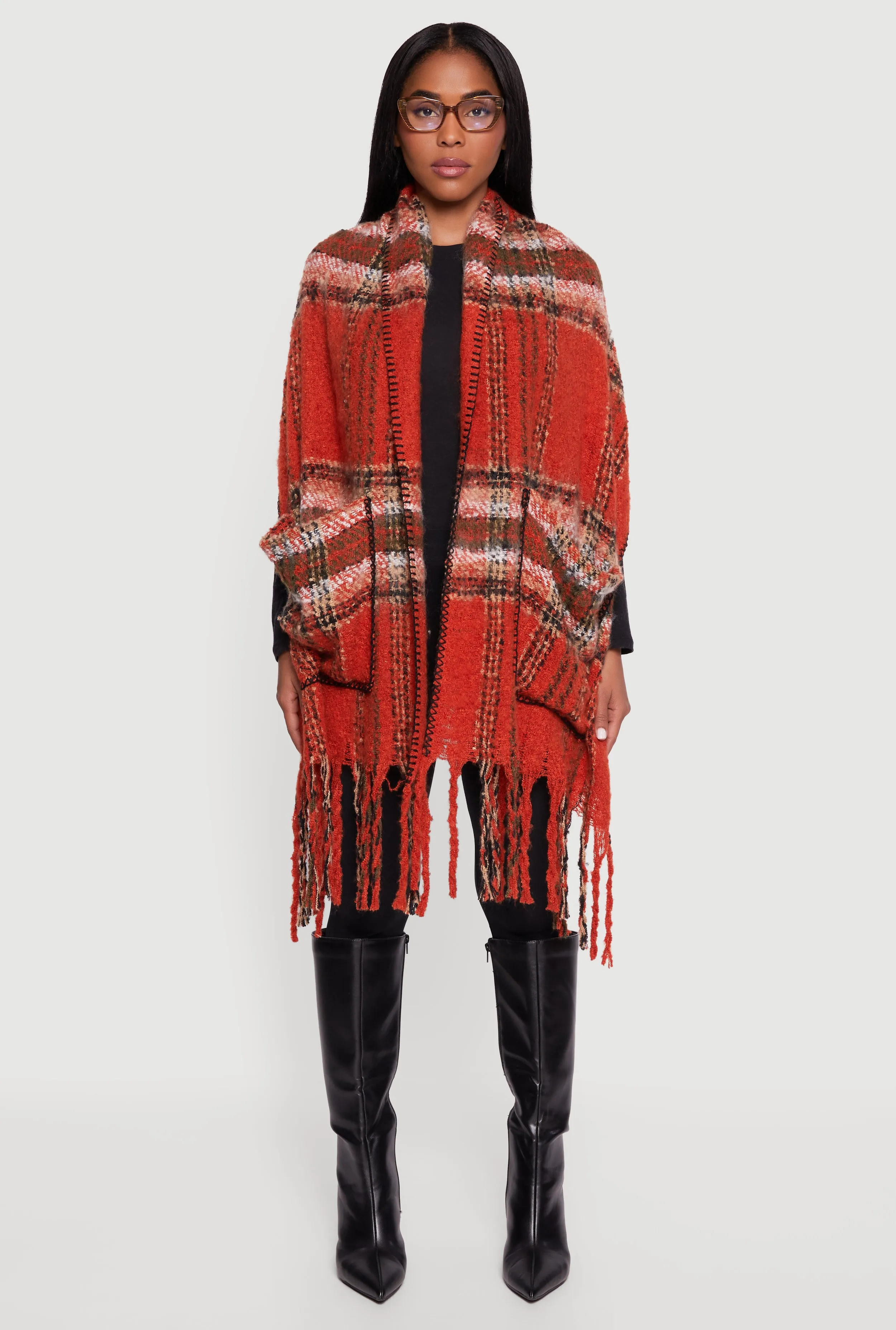 Soft Boucle Plaid Pocket Scarf sold by Rainbow product image thumbnail 2