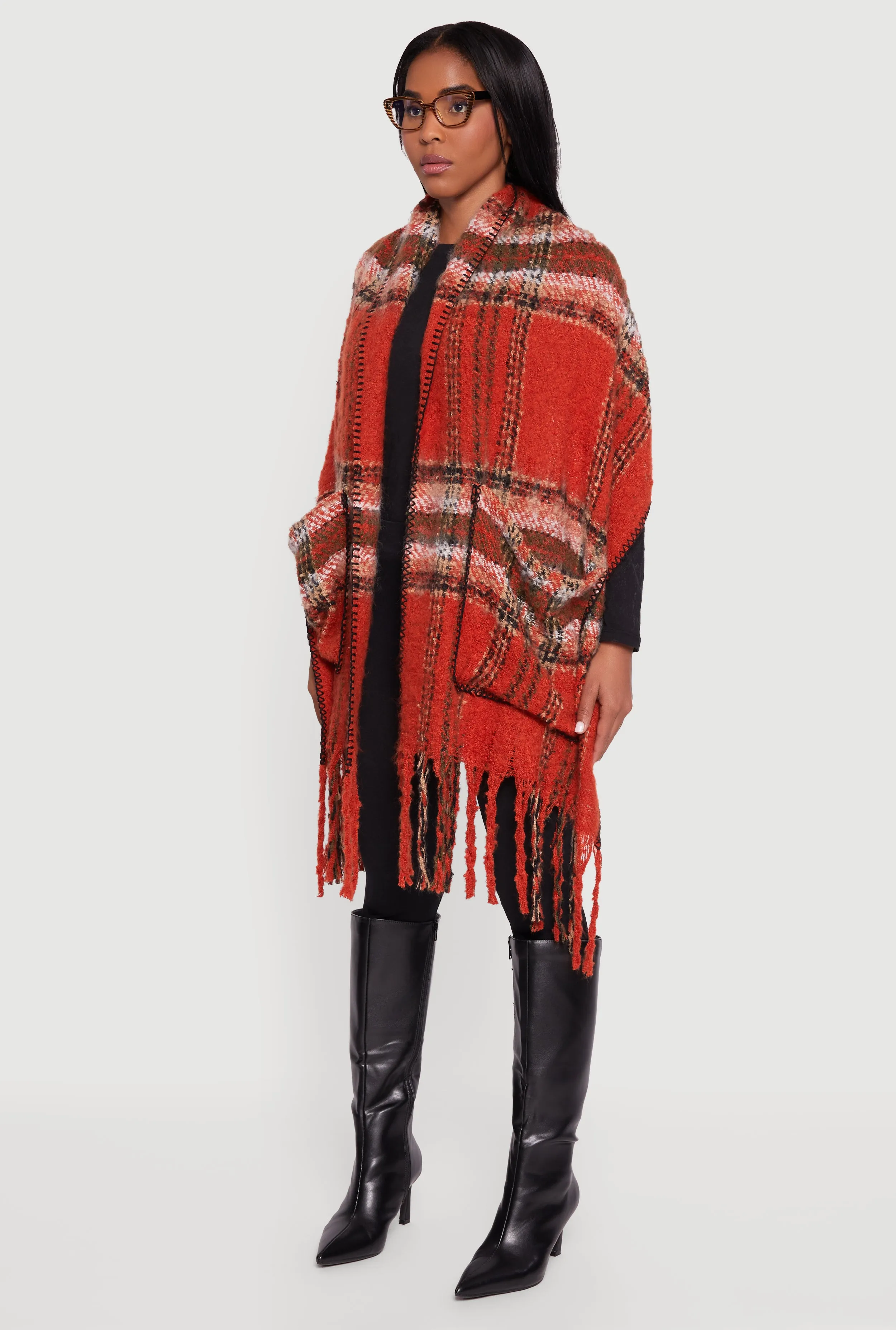 Soft Boucle Plaid Pocket Scarf sold by Rainbow product image thumbnail 3