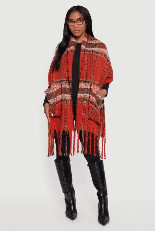 Soft Boucle Plaid Pocket Scarf sold by Rainbow