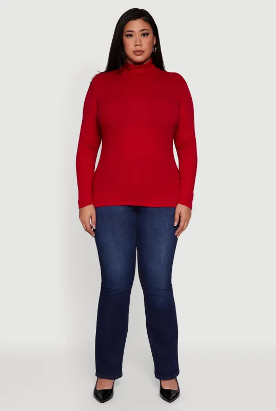 Plus Size Ribbed Knit Turtleneck Long Sleeve Top sold by Rainbow