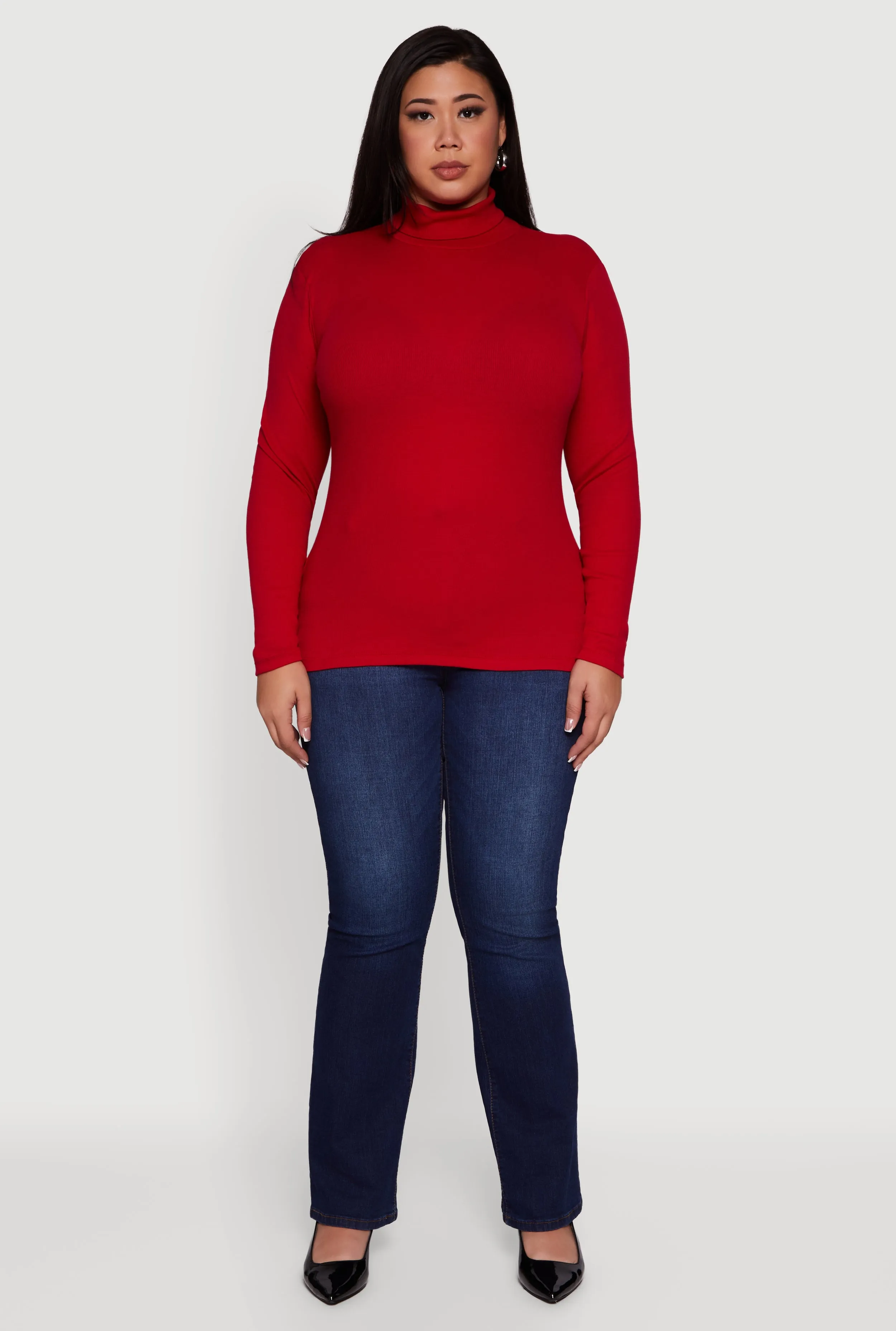 Plus Size Ribbed Knit Turtleneck Long Sleeve Top sold by Rainbow