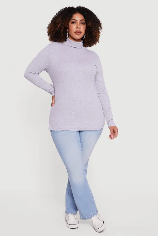 Plus Size Ribbed Knit Turtleneck Long Sleeve Top sold by Rainbow