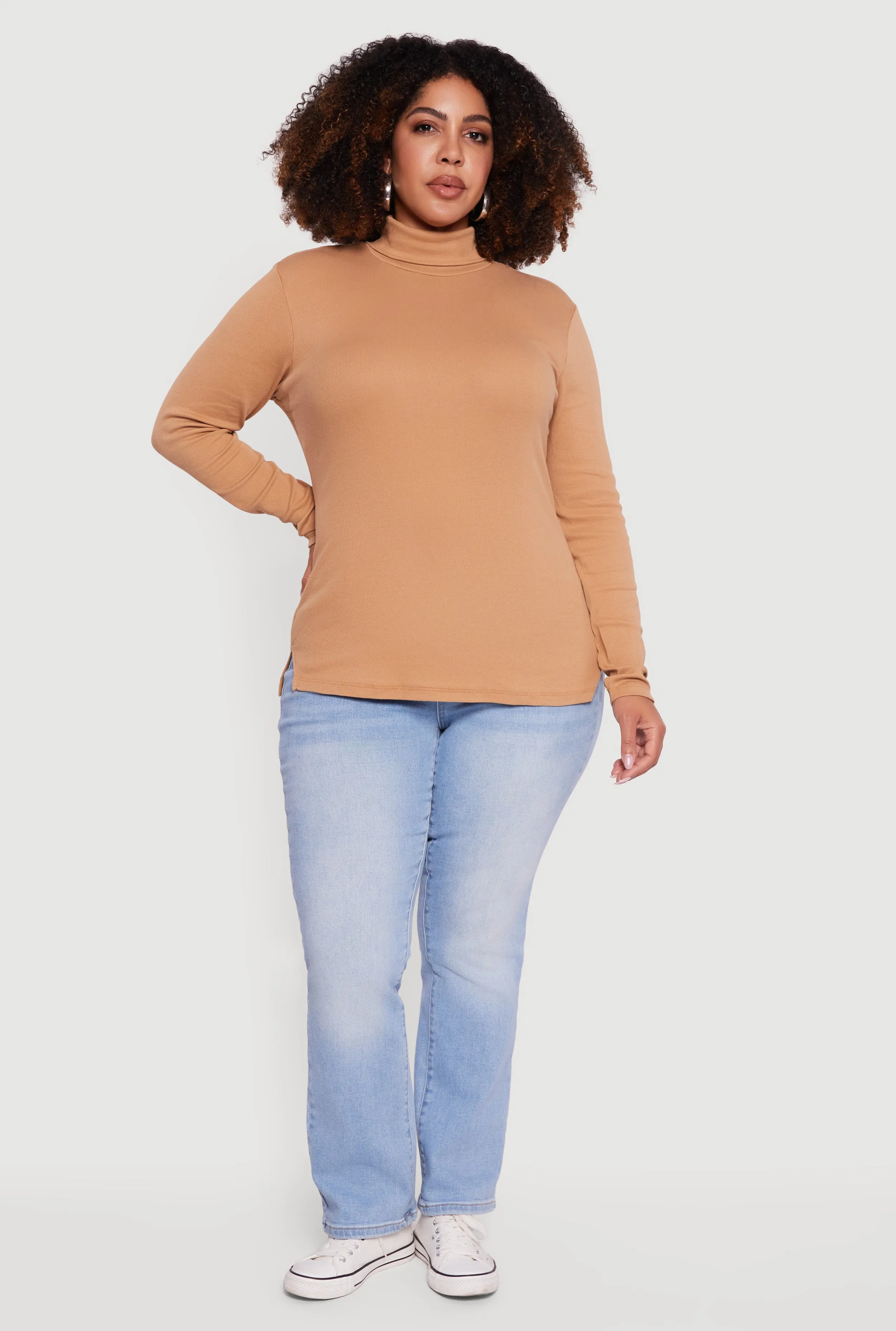 Plus Size Ribbed Knit Turtleneck Long Sleeve Top sold by Rainbow