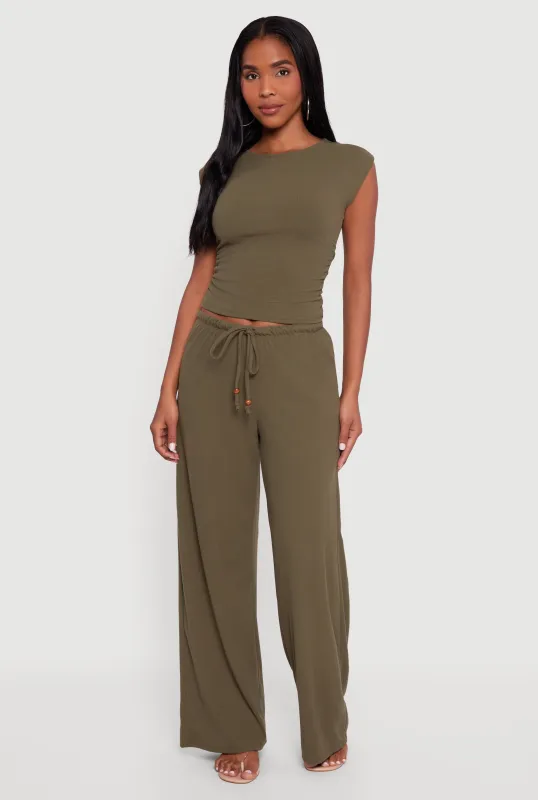Haute Monde Brushed Knit Drawstring Waist Wide Leg Pants sold by Rainbow