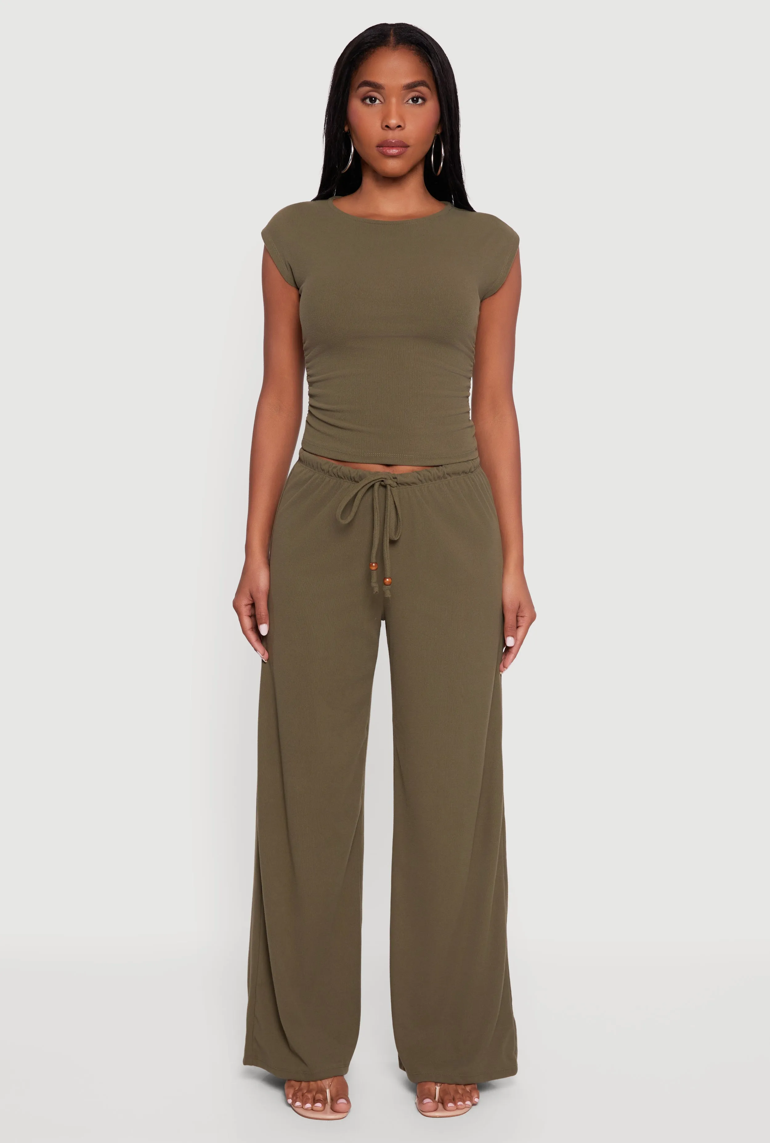 Haute Monde Brushed Knit Drawstring Waist Wide Leg Pants sold by Rainbow product image thumbnail 2