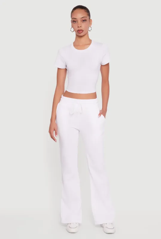 Drawstring Waist Fleece Lined Boot Cut Sweatpants sold by Rainbow