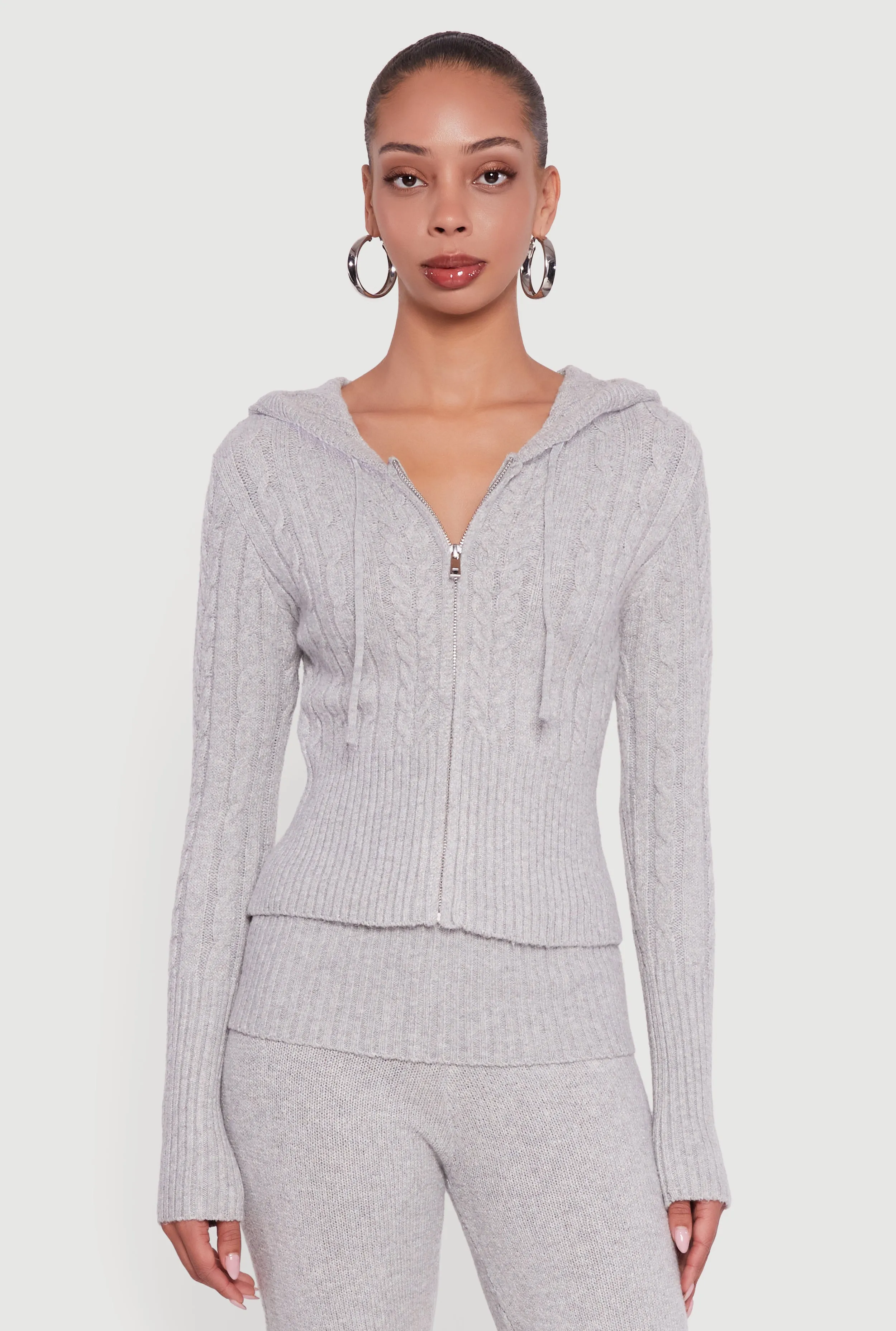 Almost Famous Brushed Cable Knit Cropped Hooded Cardigan sold by Rainbow