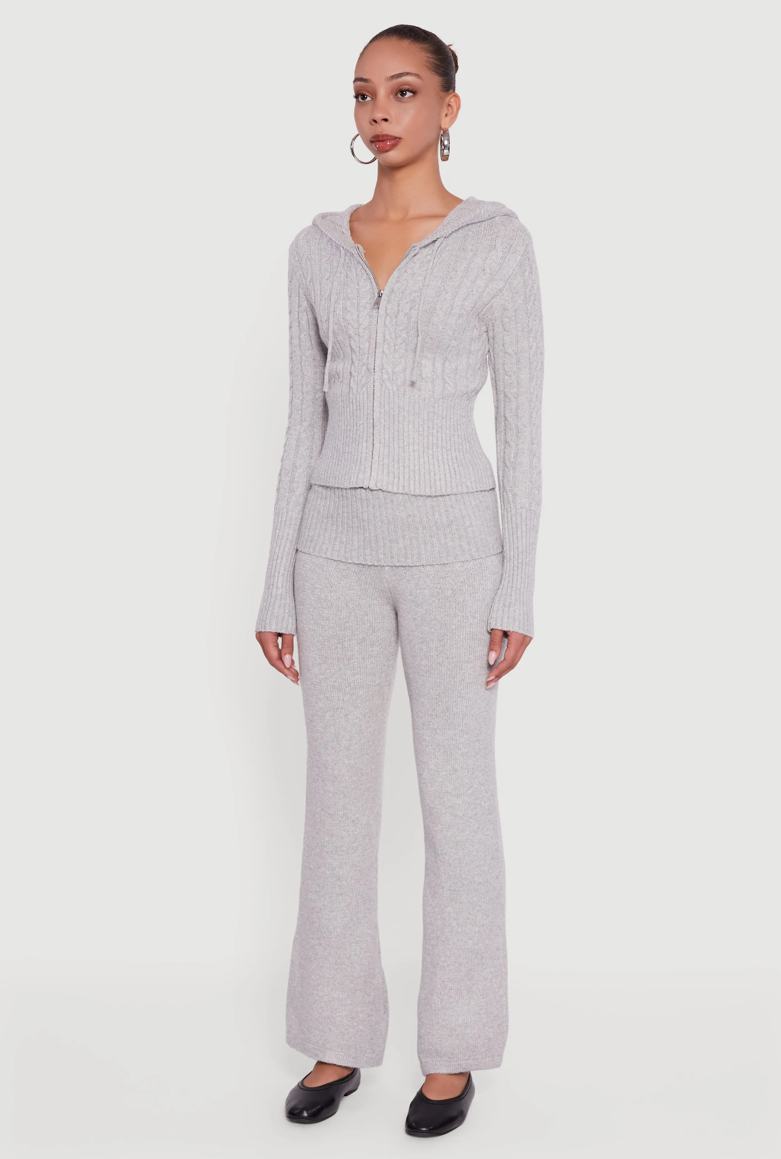 Almost Famous Brushed Cable Knit Cropped Hooded Cardigan sold by Rainbow product image thumbnail 5