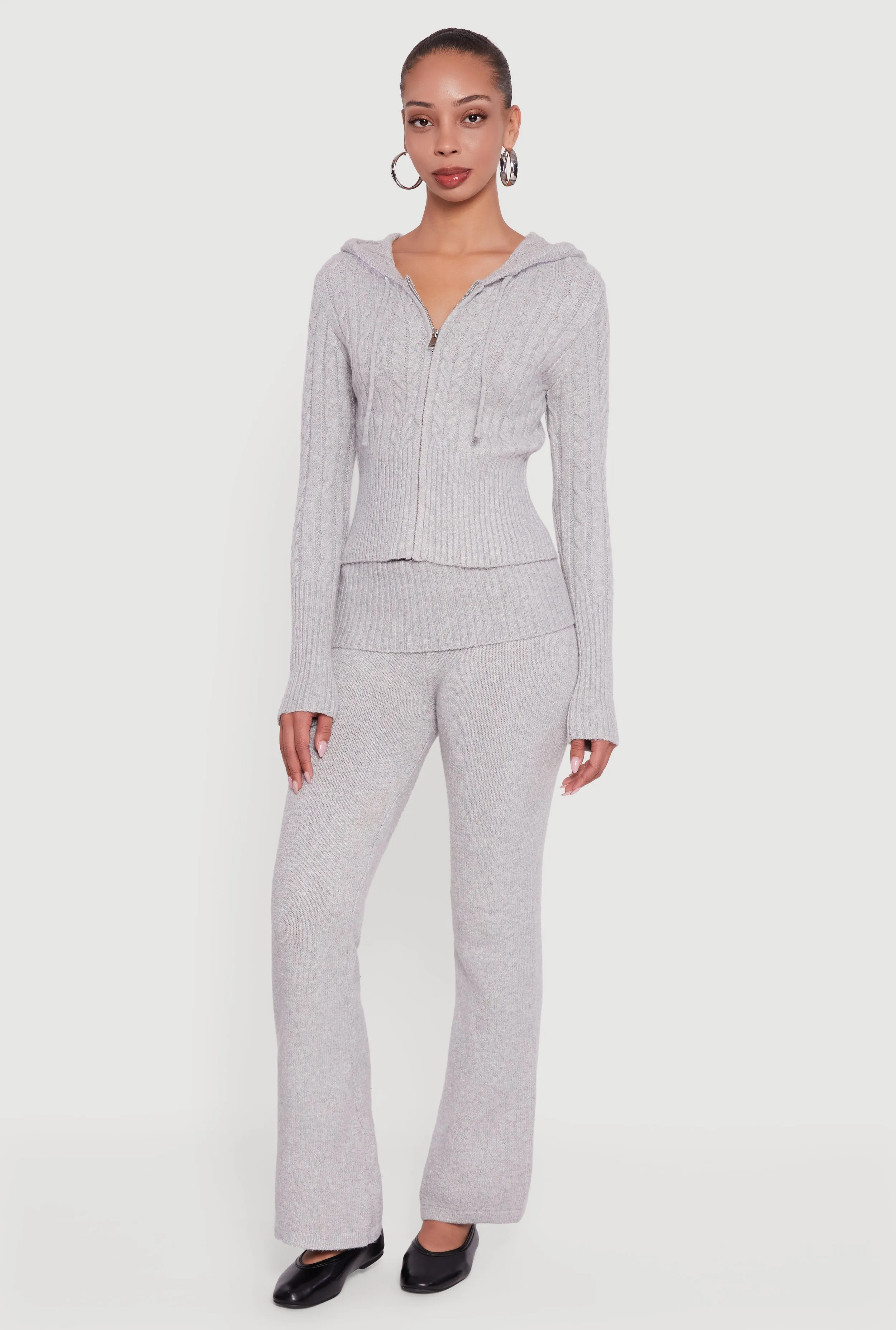 Almost Famous Brushed Cable Knit Cropped Hooded Cardigan sold by Rainbow product image thumbnail 2