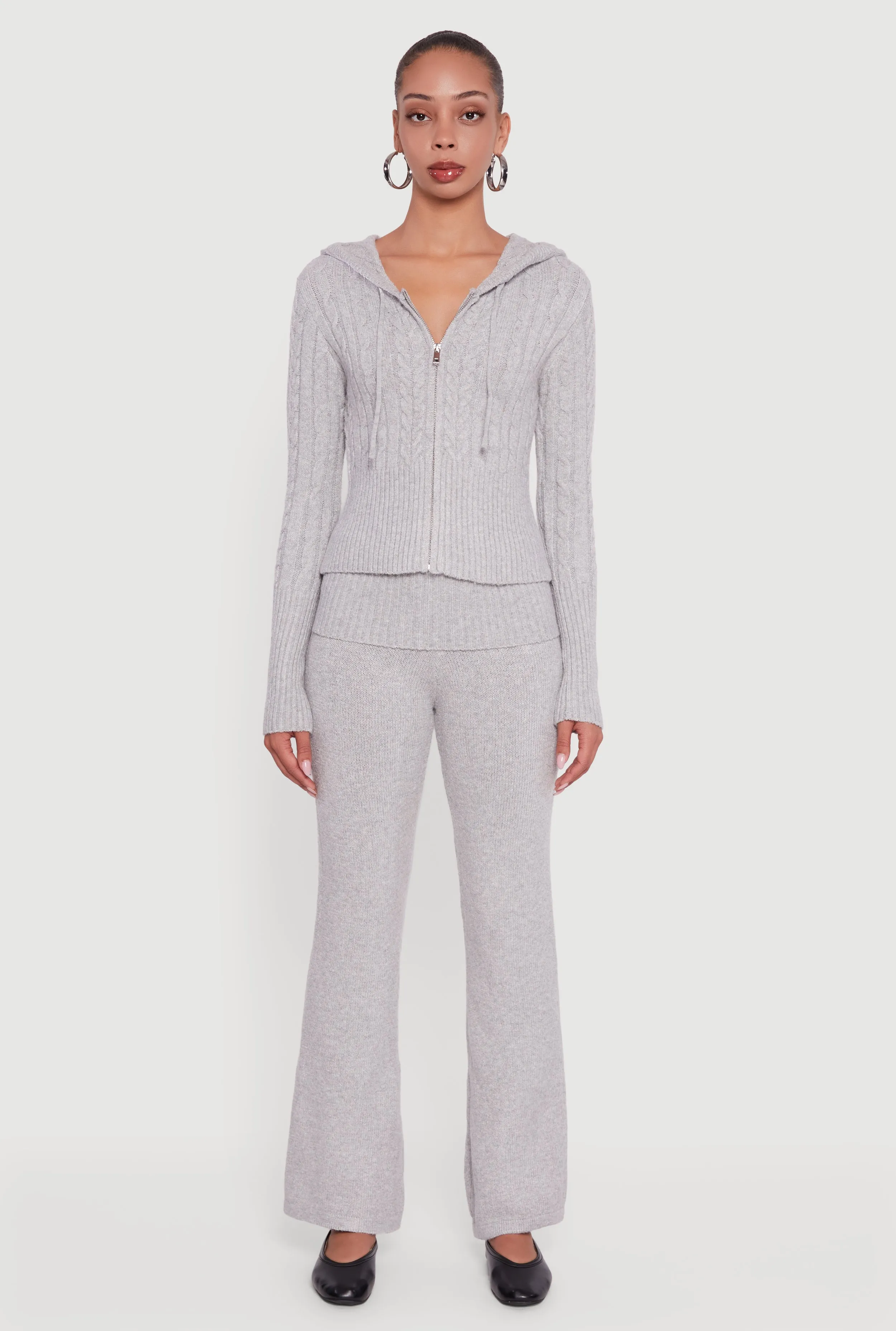 Almost Famous Brushed Cable Knit Cropped Hooded Cardigan sold by Rainbow product image thumbnail 3