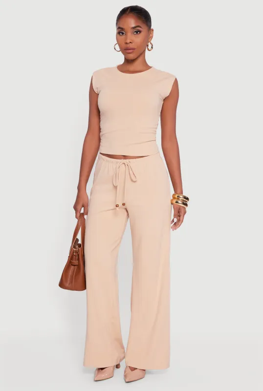 Haute Monde Brushed Knit Drawstring Waist Wide Leg Pants sold by Rainbow