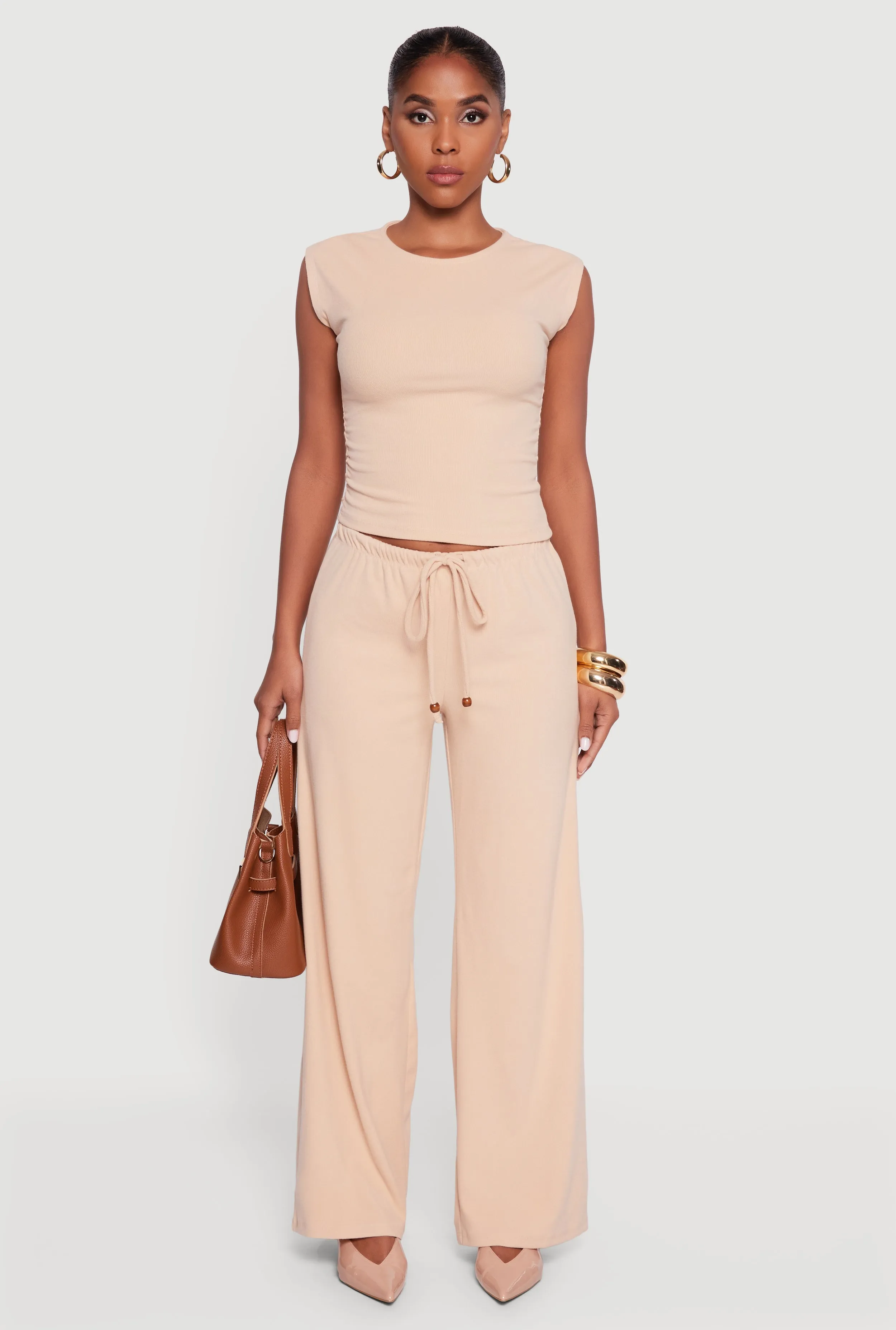 Haute Monde Brushed Knit Drawstring Waist Wide Leg Pants sold by Rainbow product image thumbnail 2