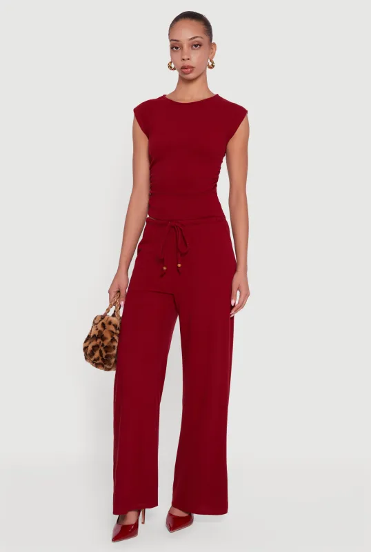 Haute Monde Brushed Knit Drawstring Waist Wide Leg Pants made by Haute Monde