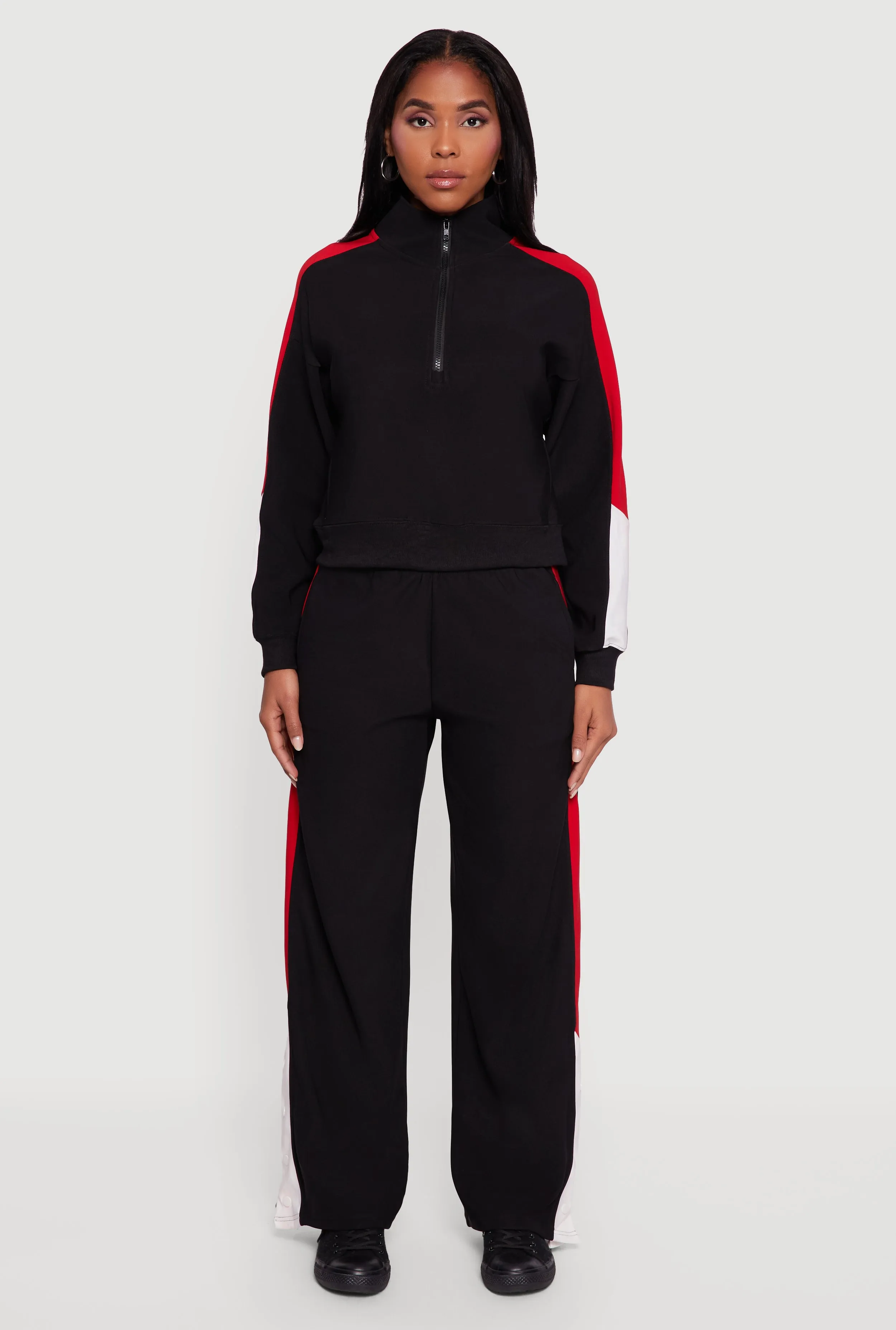 Color Block Snap Button Side Track Pants sold by Rainbow