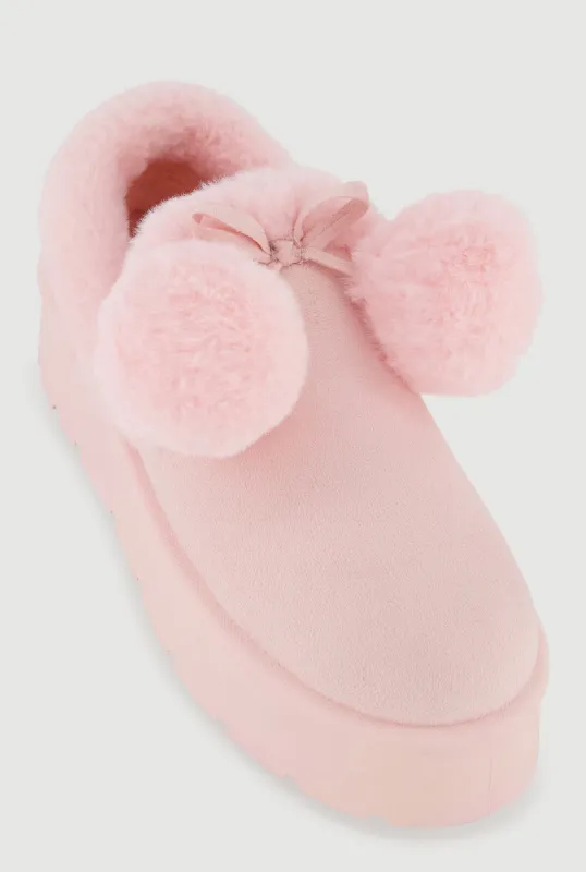 Faux Fur Pom Pom Platform Clogs sold by Rainbow