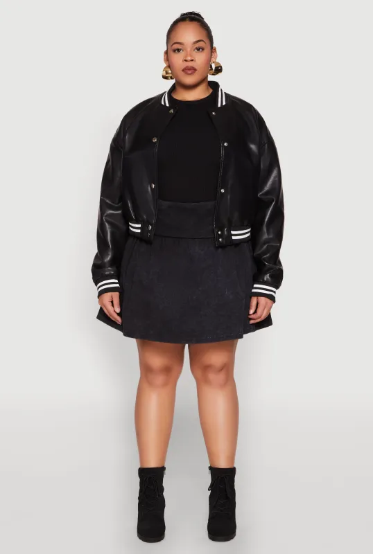 Plus Size Daisy Faux Leather Varsity Stripe Bomber Jacket sold by Rainbow