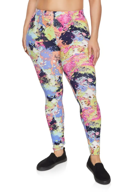 Plus Size Paint Splatter Soft Knit Leggings sold by Rainbow