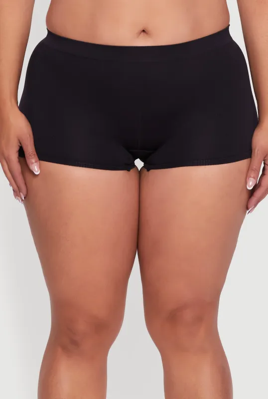 Plus Size Solid Seamless Rib Knit Boyshort Panty sold by Rainbow
