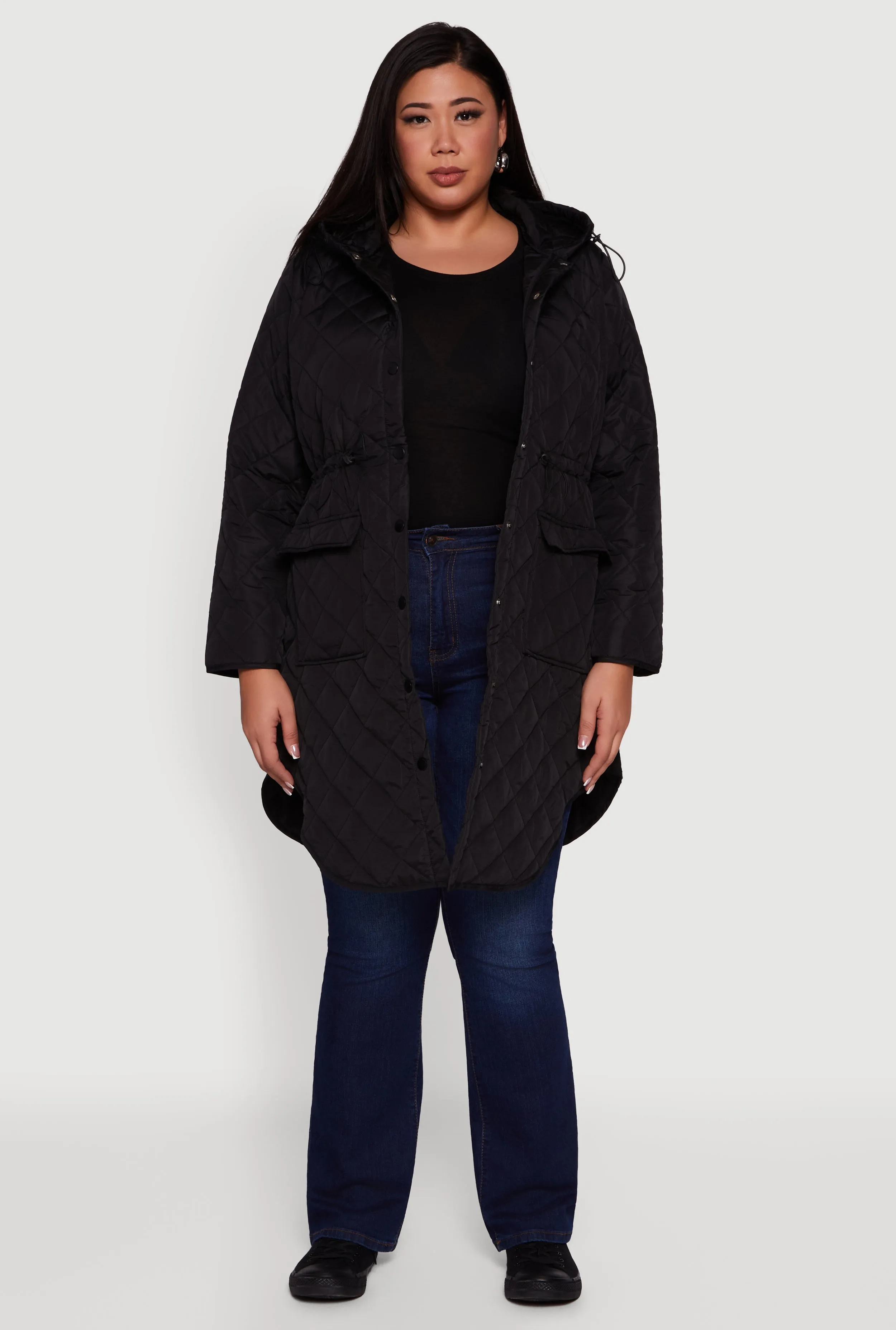 Plus Size Hooded Snap Button Front Quilted Anorak Jacket sold by Rainbow