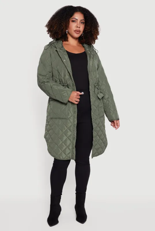 Plus Size Hooded Snap Button Front Quilted Anorak Jacket sold by Rainbow