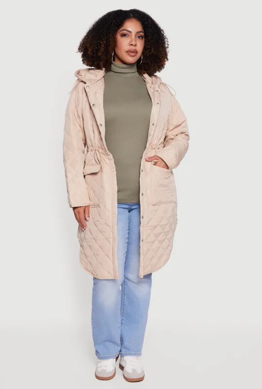 Plus Size Hooded Snap Button Front Quilted Anorak Jacket sold by Rainbow