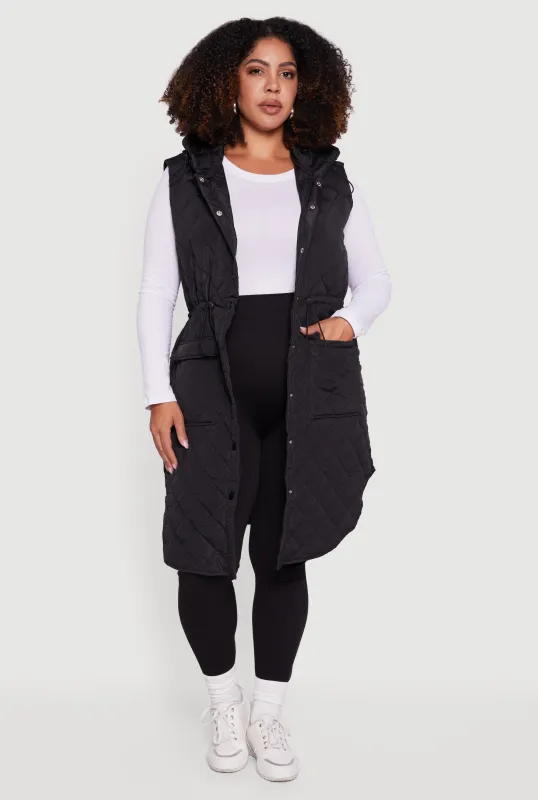 Plus Size Almost Famous Quilted Hooded Long Puffer Vest sold by Rainbow