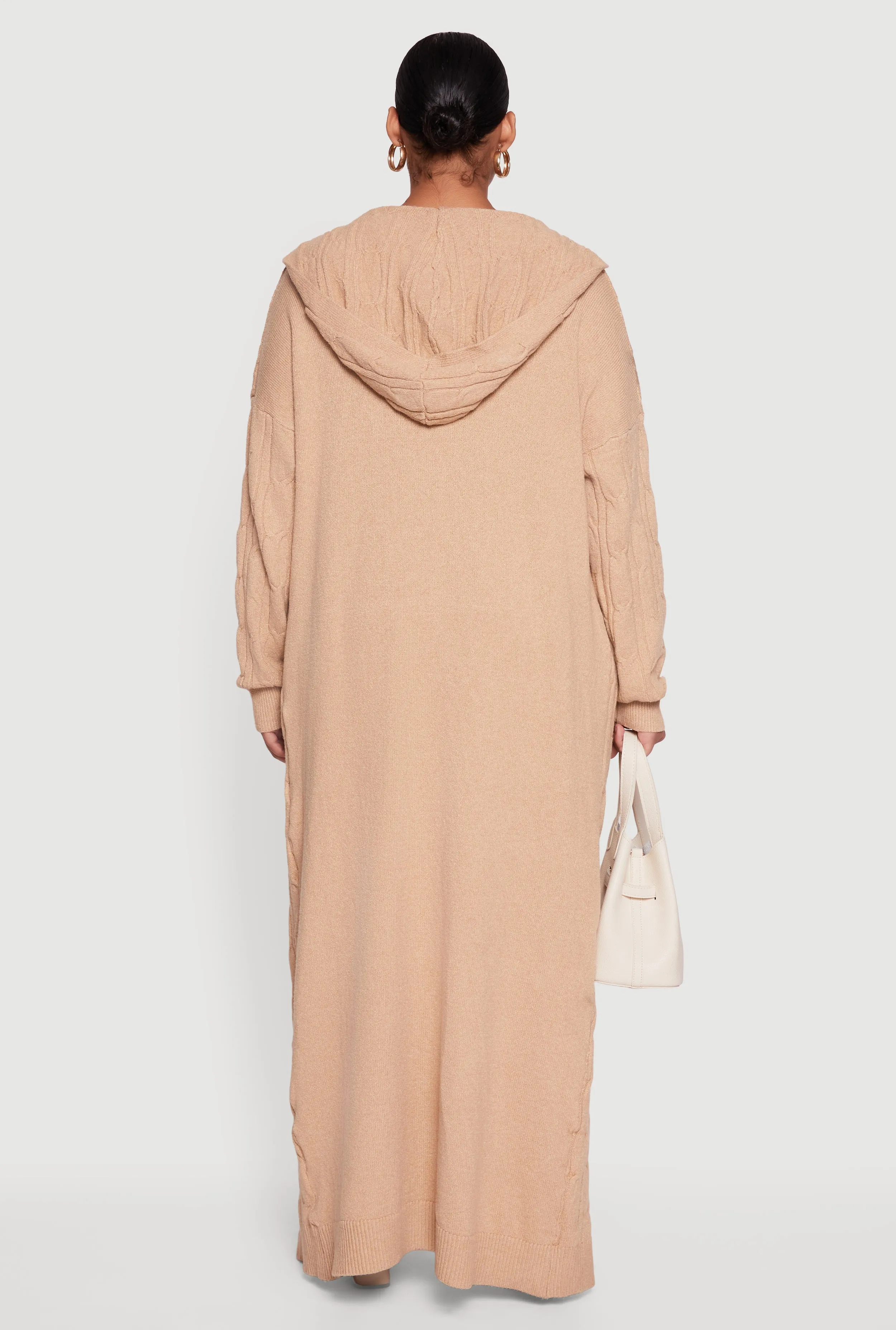 Plus Size Brushed Cable Knit Hooded Open Front Long Cardigan sold by Rainbow product image thumbnail 5