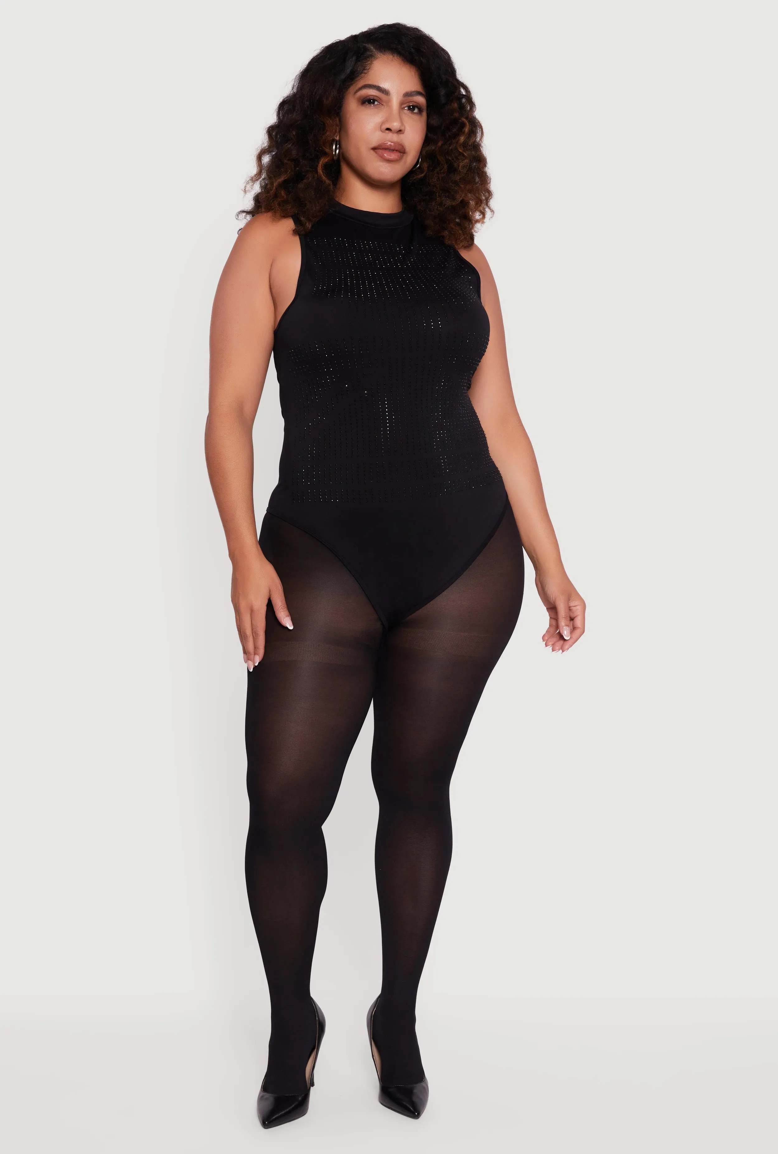 Plus Size Rhinestone Detail Sleeveless Mock Neck Bodysuit sold by Rainbow product image thumbnail 4