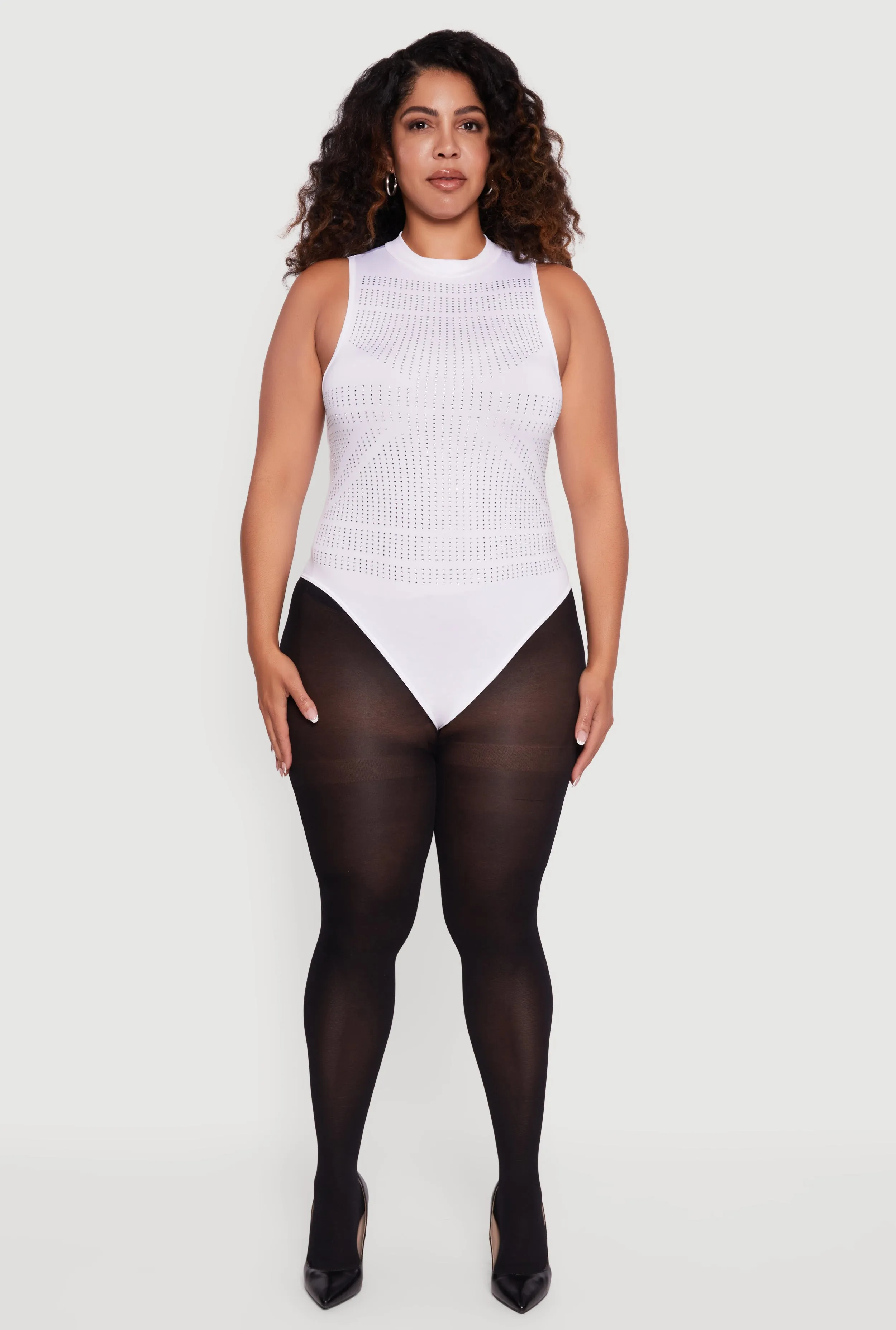 Plus Size Rhinestone Detail Sleeveless Mock Neck Bodysuit sold by Rainbow product image thumbnail 3