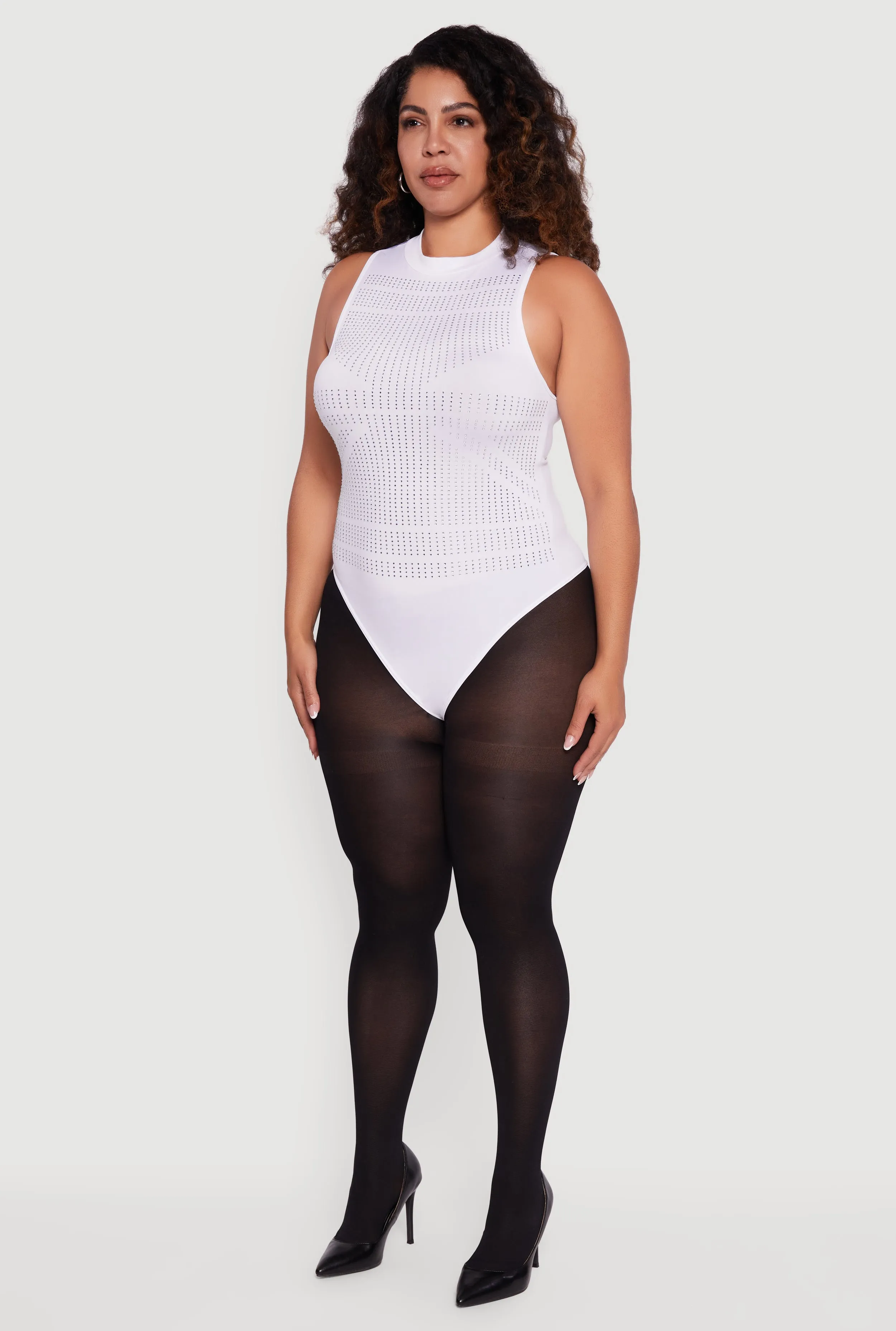 Plus Size Rhinestone Detail Sleeveless Mock Neck Bodysuit sold by Rainbow product image thumbnail 5