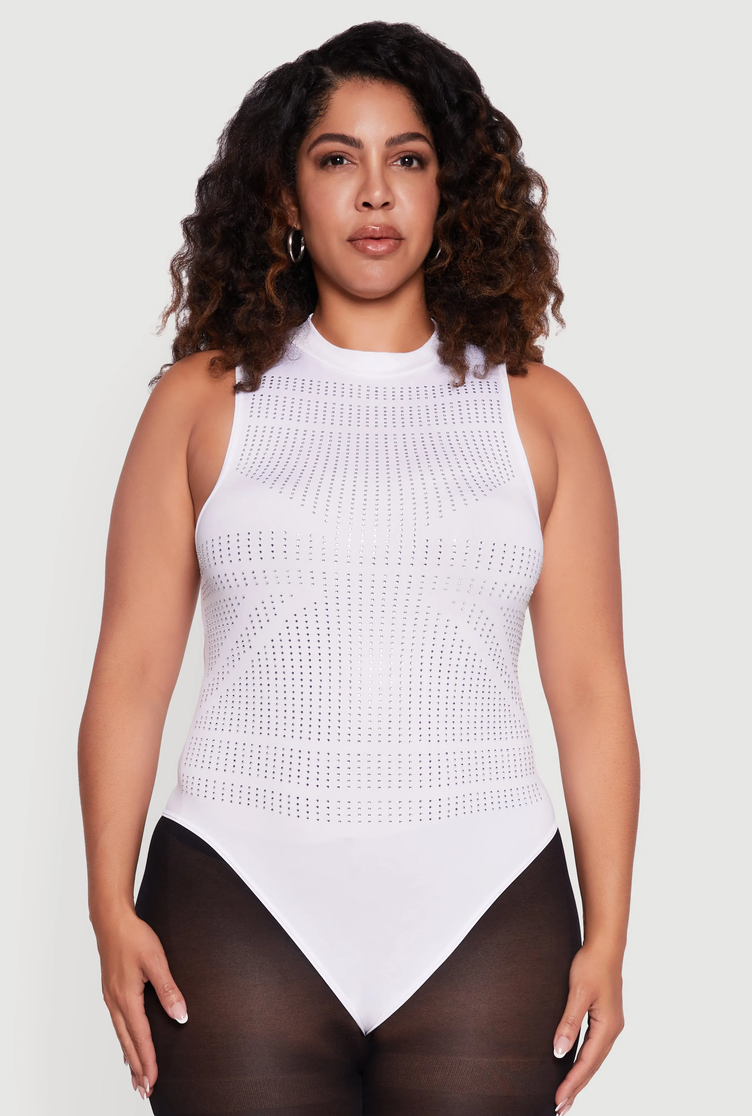 Plus Size Rhinestone Detail Sleeveless Mock Neck Bodysuit sold by Rainbow product image thumbnail 2