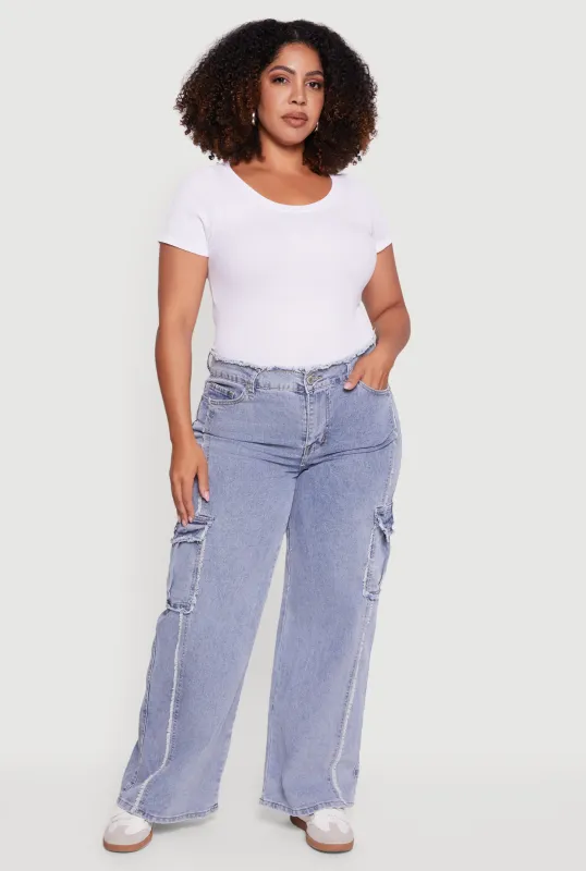 Plus Size High Waisted Frayed Pintuck Acid Wash Jeans sold by Rainbow