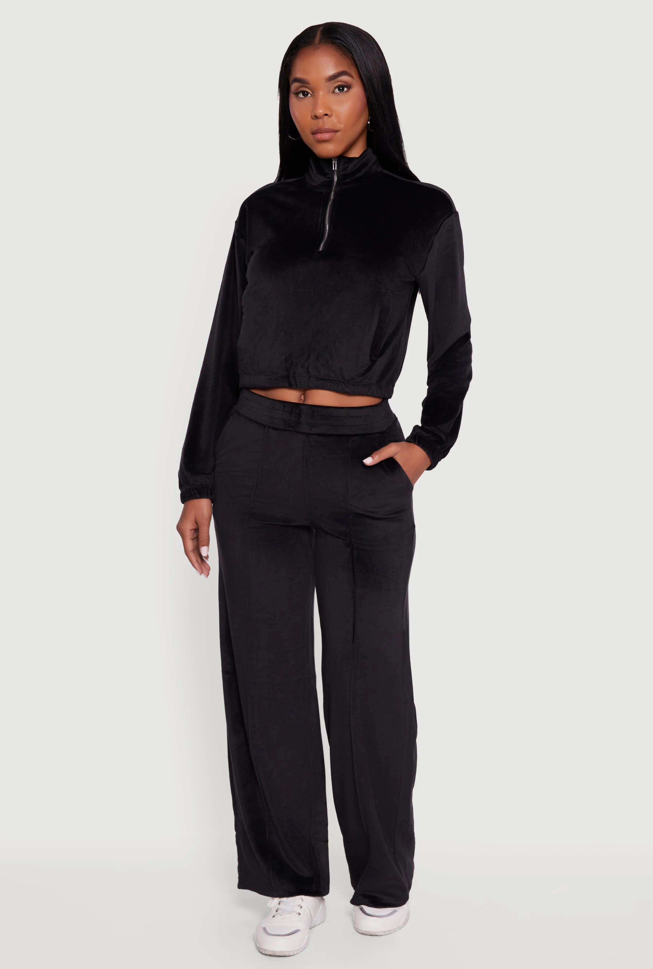 Velour Pintuck Wide Leg Sweatpants sold by Rainbow