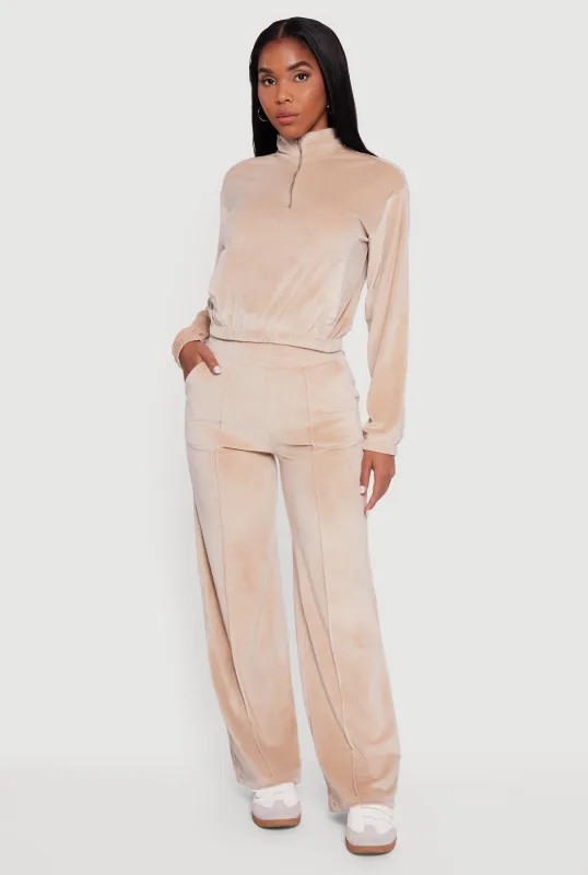 Velour Pintuck Wide Leg Sweatpants sold by Rainbow