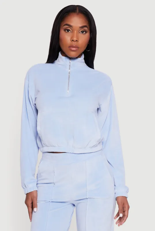 Velour Half Zip Cropped Pullover Sweater sold by Rainbow