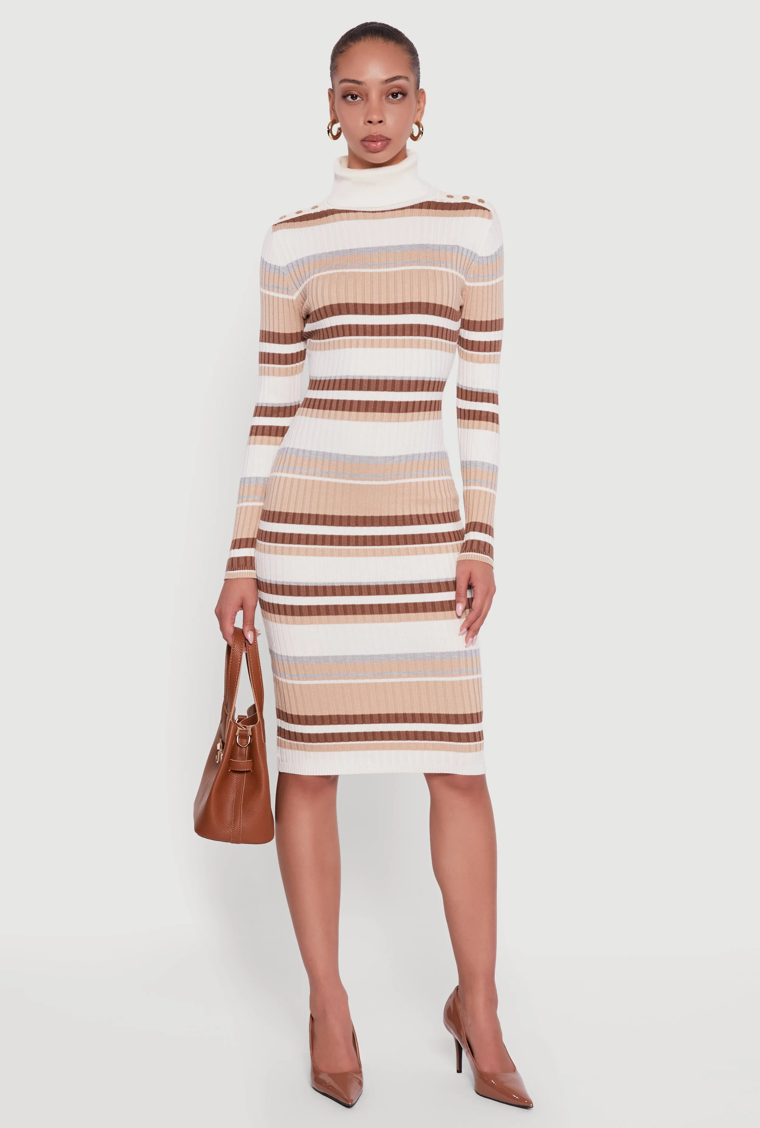 Almost Famous Striped Turtleneck Sweater Dress sold by Rainbow