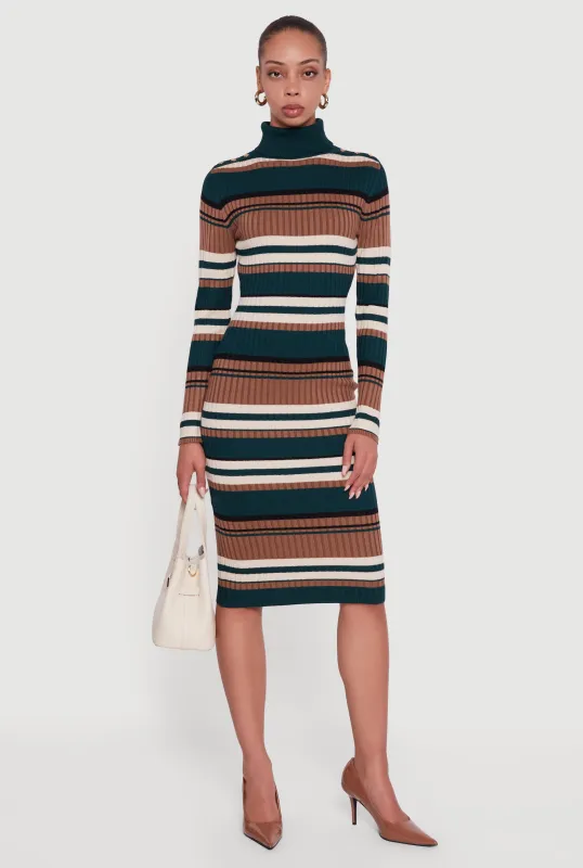 Almost Famous Striped Turtleneck Sweater Dress sold by Rainbow