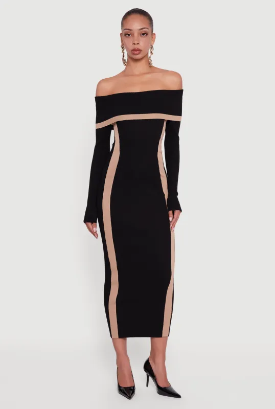 Contrast Trim Ribbed Knit Sweater Dress sold by Rainbow