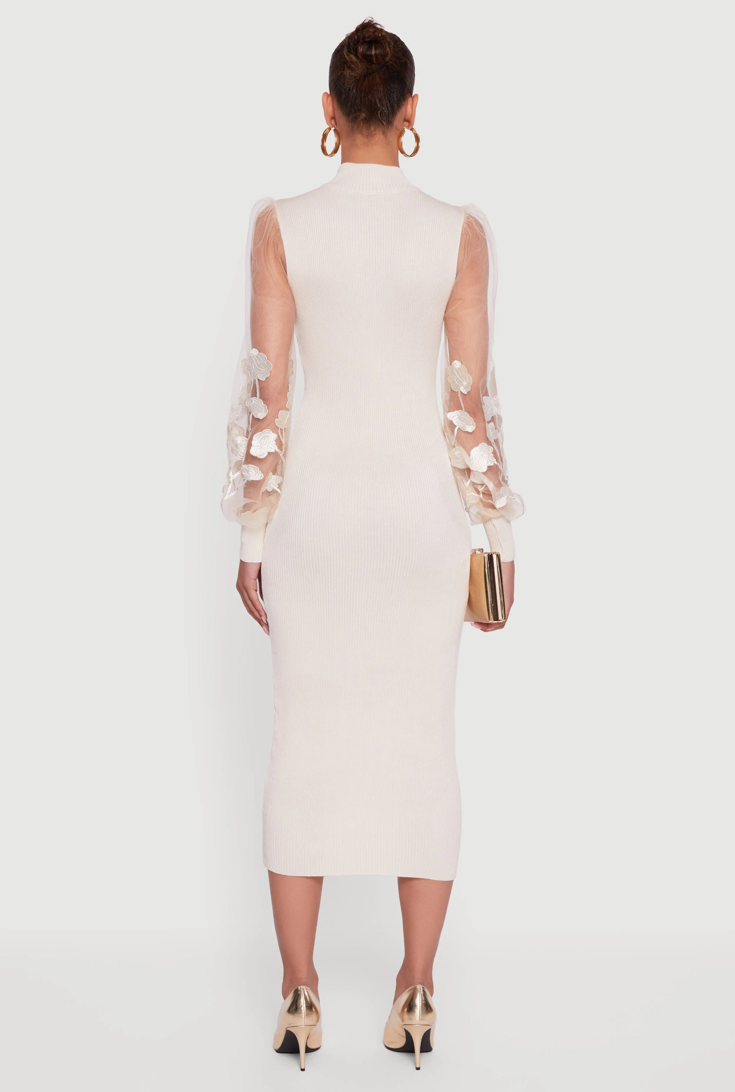 Embroidered Mesh Sleeve Midi Sweater Dress sold by Rainbow product image thumbnail 5