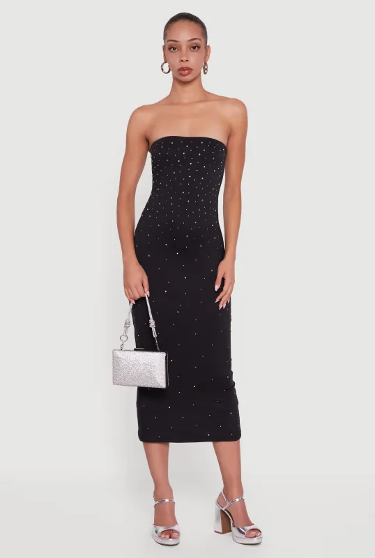 Almost Famous Rhinestone Midi Tube Dress sold by Rainbow