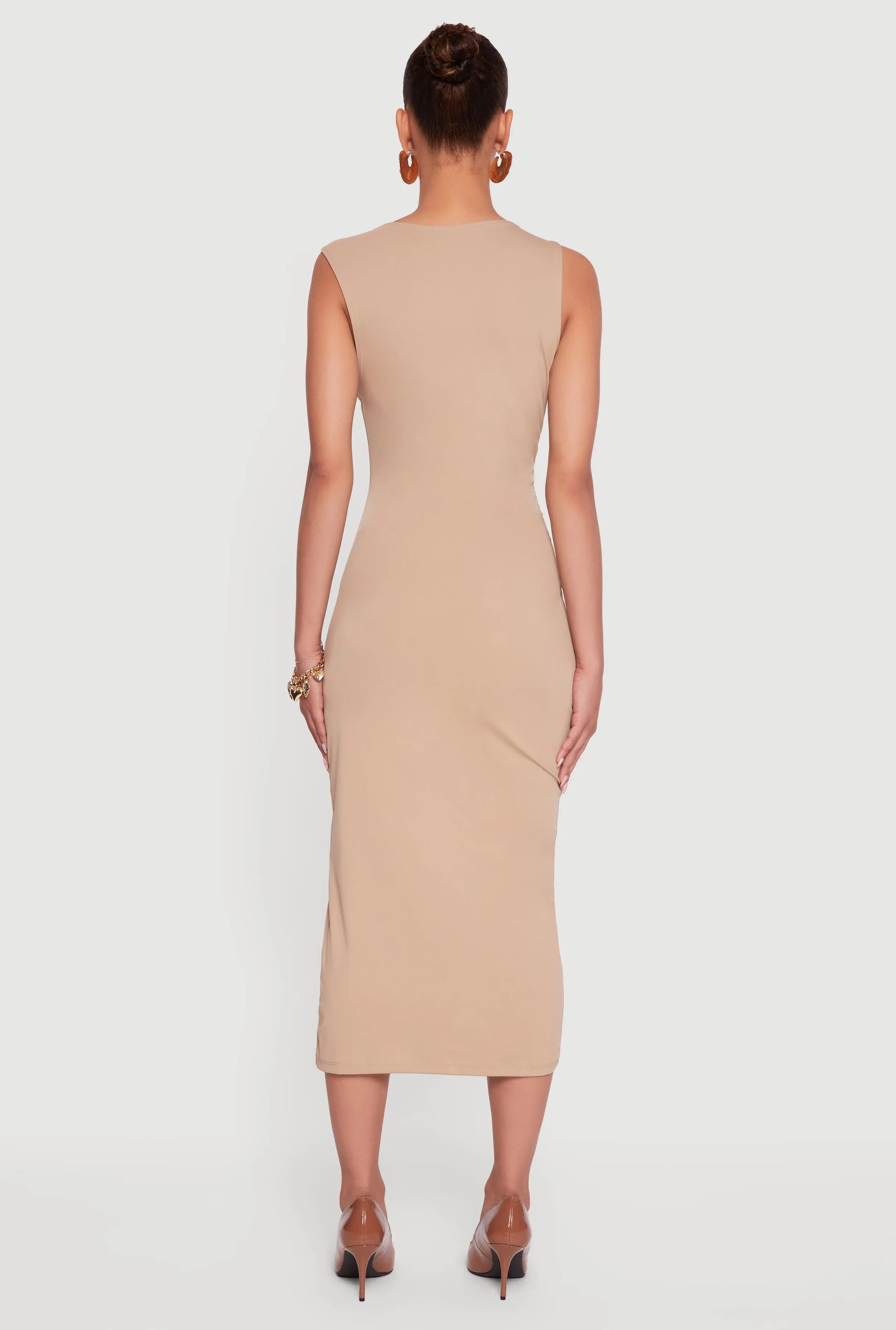 Side Ruched Asymmetrical Neck Sleeveless Midi Dress sold by Rainbow product image thumbnail 5