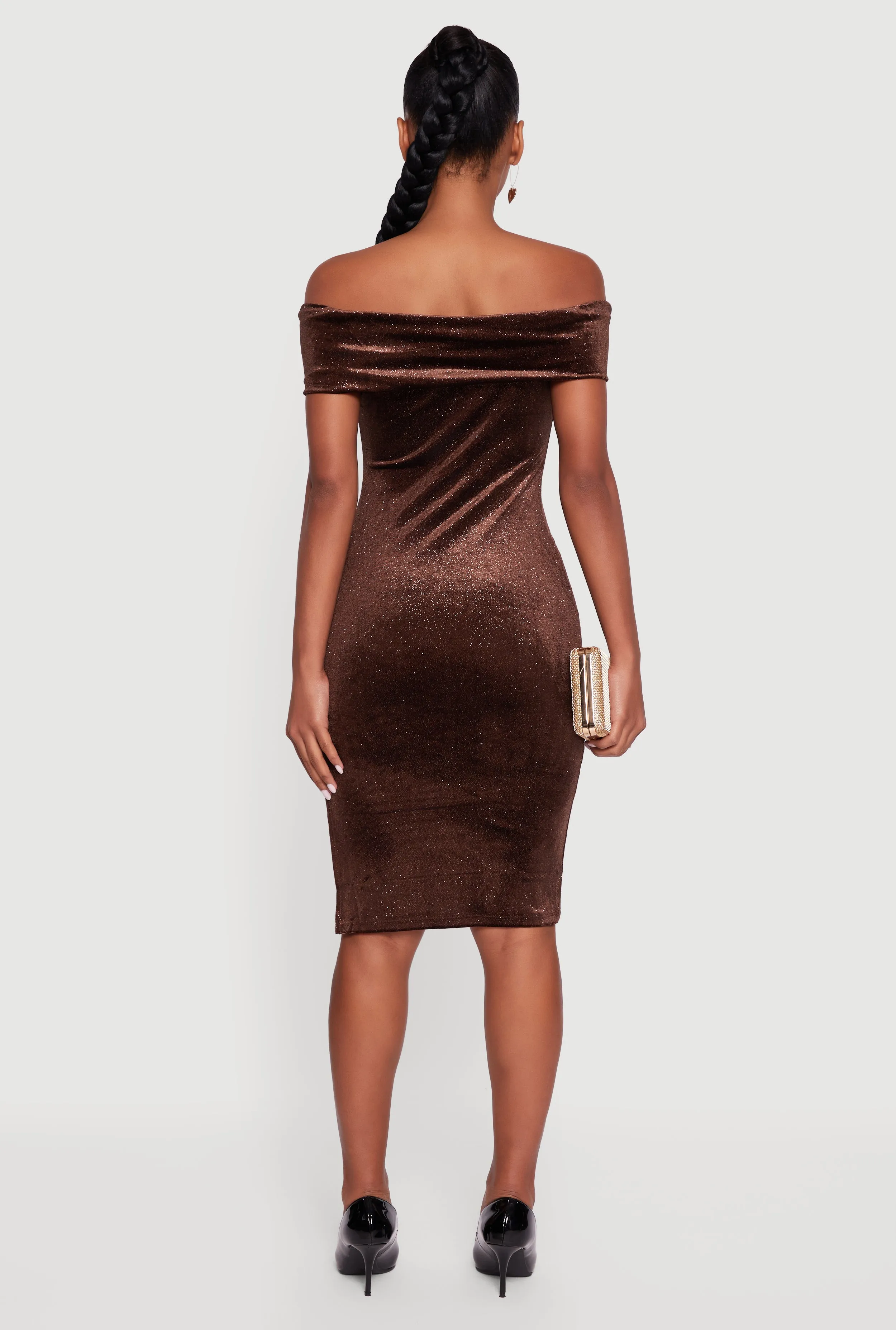 Velvet Glitter Off the Shoulder Midi Dress with Side Slit sold by Rainbow product image thumbnail 5