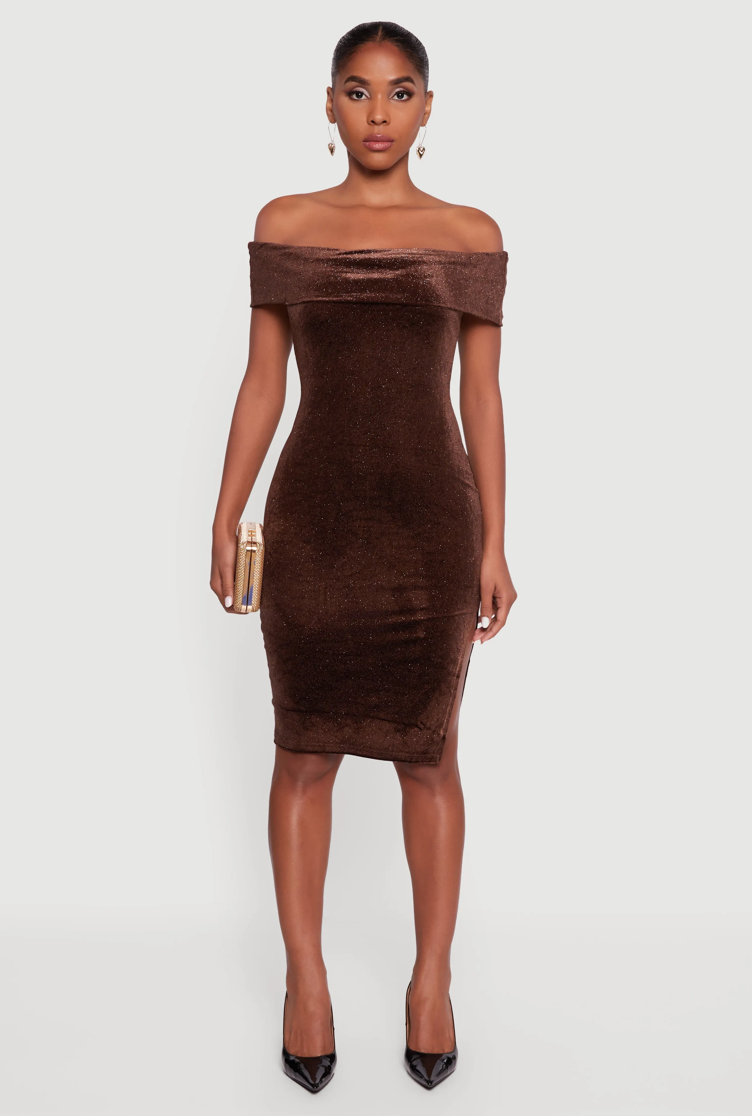 Velvet Glitter Off the Shoulder Midi Dress with Side Slit sold by Rainbow product image thumbnail 2